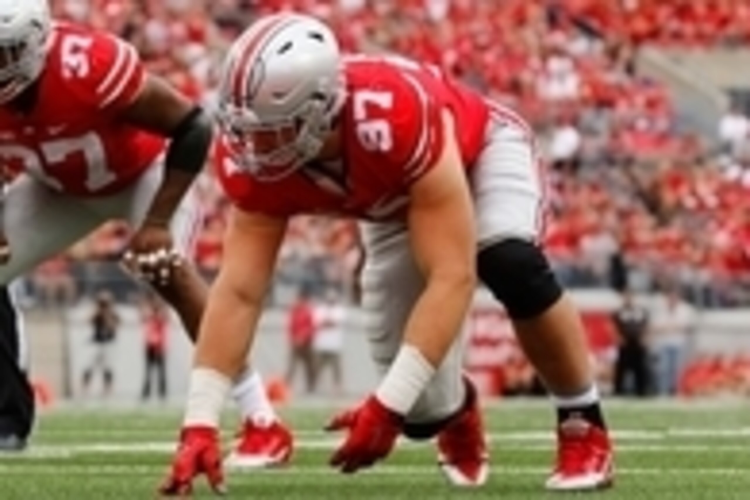 Sep 26, 2015; Columbus, OH, USA; Ohio State Buckeyes defensive lineman Joey Bosa (97) lines up versus the Western Michigan Broncos at Ohio Stadium. Ohio State won the game 38-12. Mandatory Credit: Joe Maiorana-USA TODAY Sports