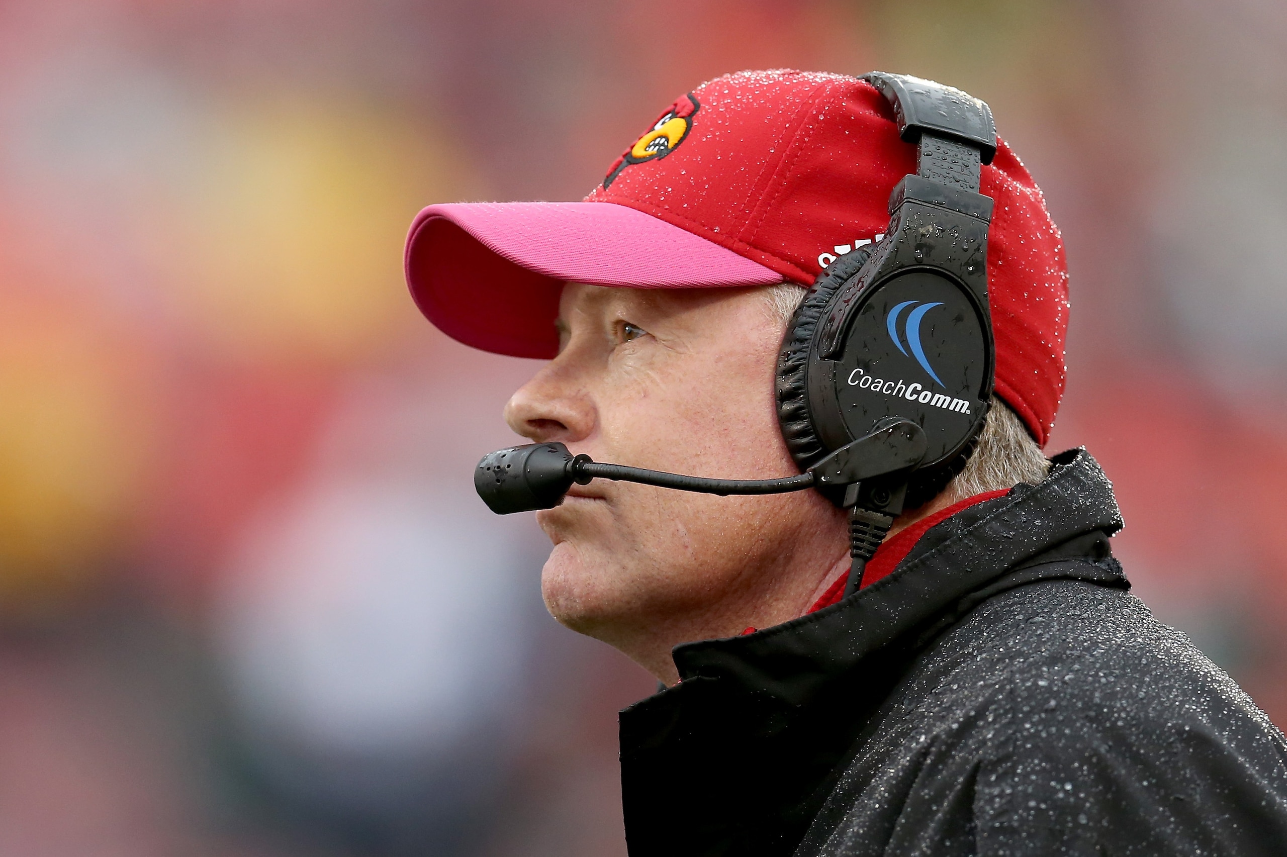 LOUISVILLE, KY - OCTOBER 24:  Bobby Petrino the head coach of the Louisville Cardinals watches the action against the Boston College Eagles at Papa John's Cardinal Stadium on October 24, 2015 in Louisville, Kentucky.  (Photo by Andy Lyons/Getty Images)