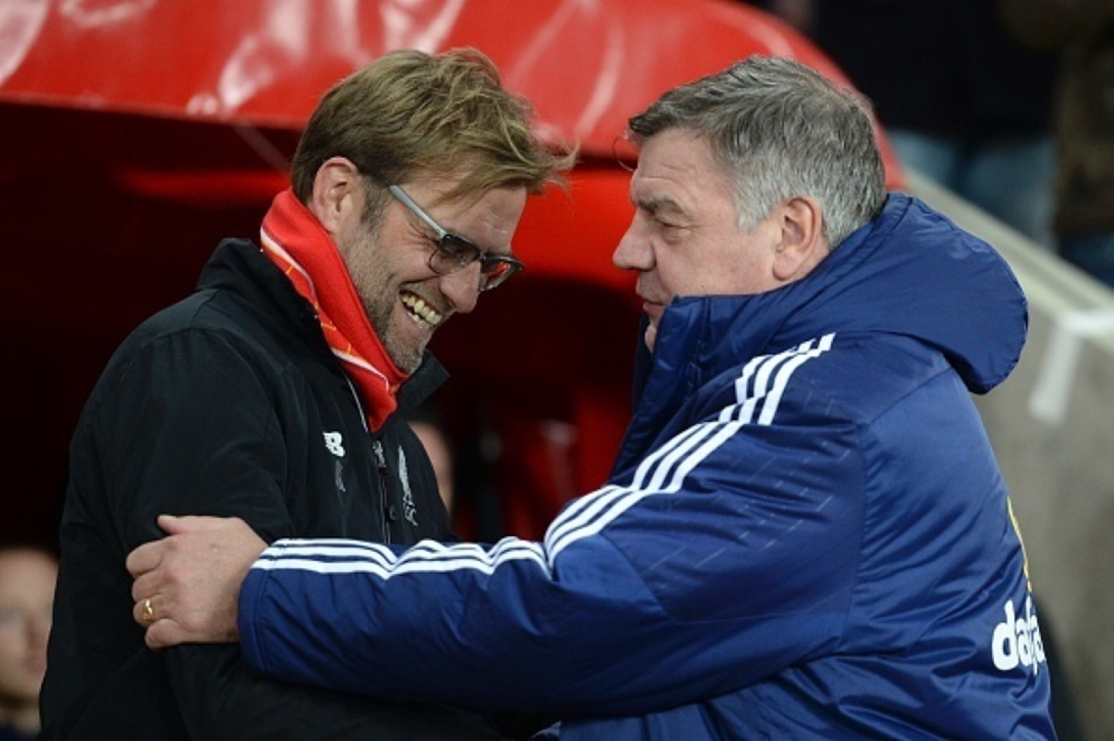 Liverpool's German manager Jurgen Klopp (L) greets Sunderland's English manager Sam Allardyce (R) for the English Premier League football match between Sunderland and Liverpool at the Stadium of Light in Sunderland, north east England, on December 30, 201 Liverpool's German manager Jurgen Klopp (L) greets Sunderland's English manager Sam Allardyce (R) for the English Premier League football match between Sunderland and Liverpool at the Stadium of Light in Sunderland, north east England, on December 30, 201