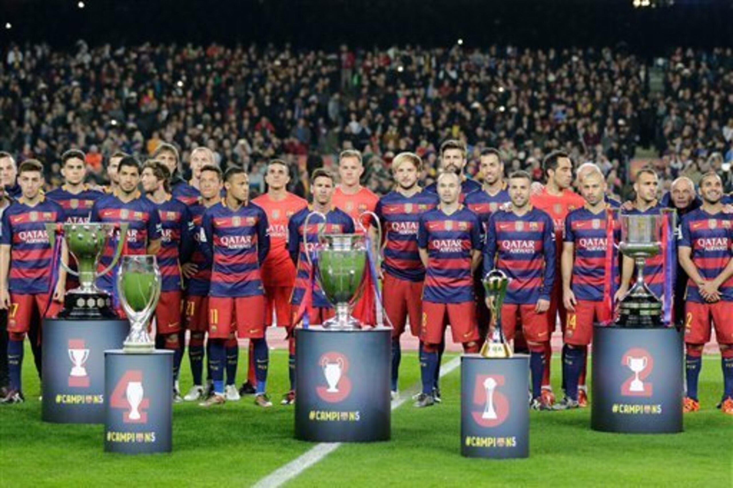 The silverware accrued in 2015 was on show at the Camp Nou on Wednesday.