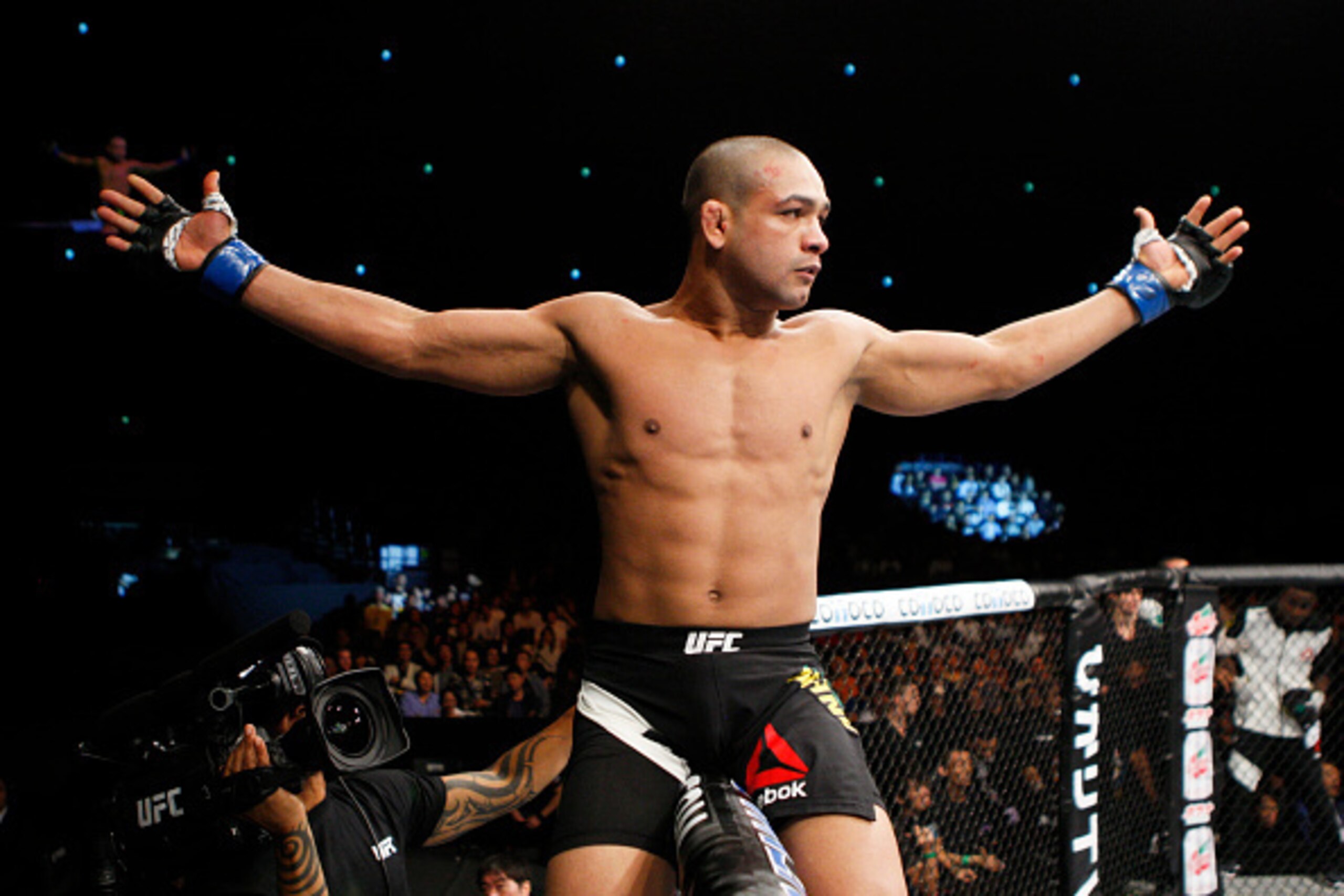 SAITAMA, JAPAN - SEPTEMBER 27: Diego Brandao of Brazil celebrates after his first round win over Katsunori Kikuno of Japan in their featherweight bout during the UFC event at the Saitama Super Arena on September 27, 2015 in Saitama, Japan. (Photo by Mitch