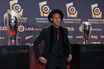 Barcelona's Brazilian forward Neymar poses before the LFP 2014-2015 season award ceremony in Barcelona on November 30, 2015. AFP PHOTO/ LLUIS GENE / AFP / LLUIS GENE        (Photo credit should read LLUIS GENE/AFP/Getty Images)