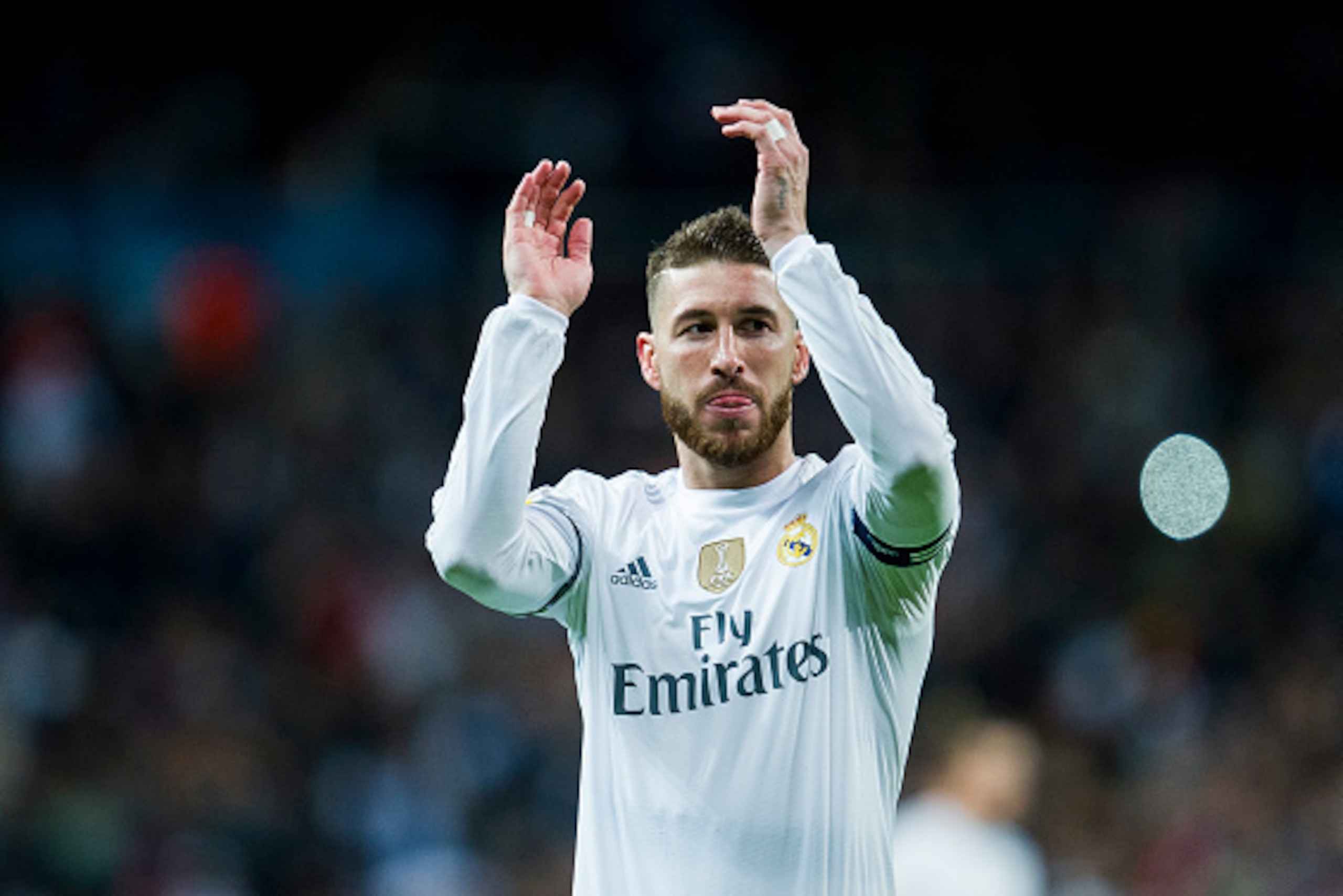 MADRID, SPAIN - NOVEMBER 21:  Sergio Ramos of Real Madrid reacts during the La Liga match between Real Madrid CF and FC Barcelona at Estadio Santiago Bernabeuon November 21, 2015 in Madrid, Spain.  (Photo by Juan Manuel Serrano Arce/Getty Images)