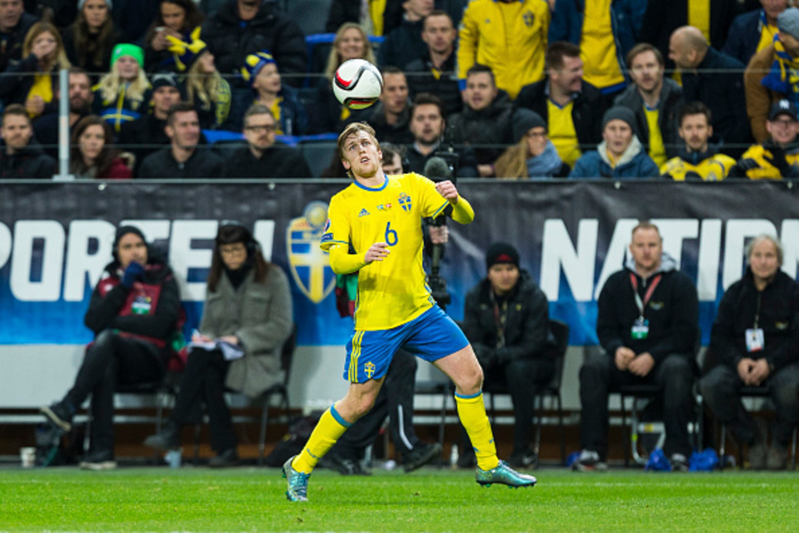 SOLNA, SWEDEN - NOVEMBER 14:  Sweden 6 Emil Forsberg  durring a European Qualifier Play-Off between Sweden and Denmark on November 14, 2015 in Solna, Sweden.  (Photo by Michael Campanella/Getty Images)