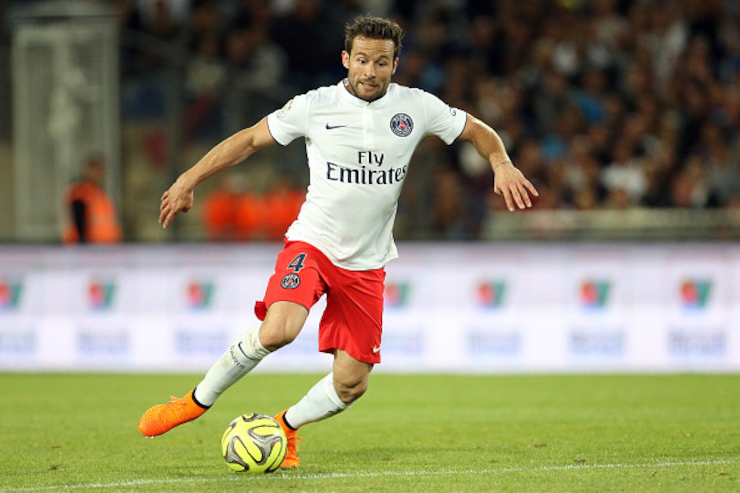 MONTPELLIER, FRANCE - MAY 16: Yohan Cabaye of PSG in action during the French Ligue 1 match between Montpellier Herault SC (MHSC) and Paris Saint-Germain (PSG) at Stade de la Mosson on May 16, 2015 in Montpellier, France. (Photo by Jean Catuffe/Getty Imag