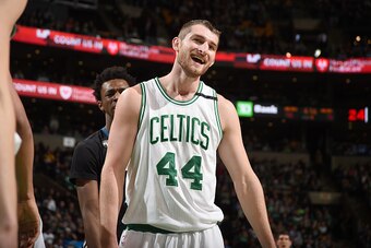 BOSTON, MA - DECEMBER 21: Tyler Zeller #44 of the Boston Celtics looks on during the game against the Minnesota Timberwolves on December 21, 2015 at TD Garden in Boston, Massachusetts. NOTE TO USER: User expressly acknowledges and agrees that, by download