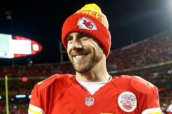 KANSAS CITY, MO - JANUARY 3: Alex Smith #11 of the Kansas City Chiefs smiles after the win over the Oakland Raiders at Arrowhead Stadium at the end of the game on January 3, 2016 in Kansas City, Missouri. (Photo by Jamie Squire/Getty Images)