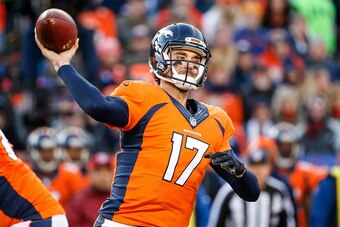 DENVER, CO - JANUARY 3:  Quarterback Brock Osweiler #17 of the Denver Broncos passes against the San Diego Chargers during the first half of a game at Sports Authority Field at Mile High on January 3, 2016 in Denver, Colorado. (Photo by Sean M. Haffey/Get