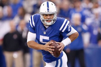 INDIANAPOLIS, IN - JANUARY 03:  Josh Freeman #5 of the Indianapolis Colts runs with the ball against the Tennessee Titans at Lucas Oil Stadium on January 3, 2016 in Indianapolis, Indiana.  (Photo by Joe Robbins/Getty Images)