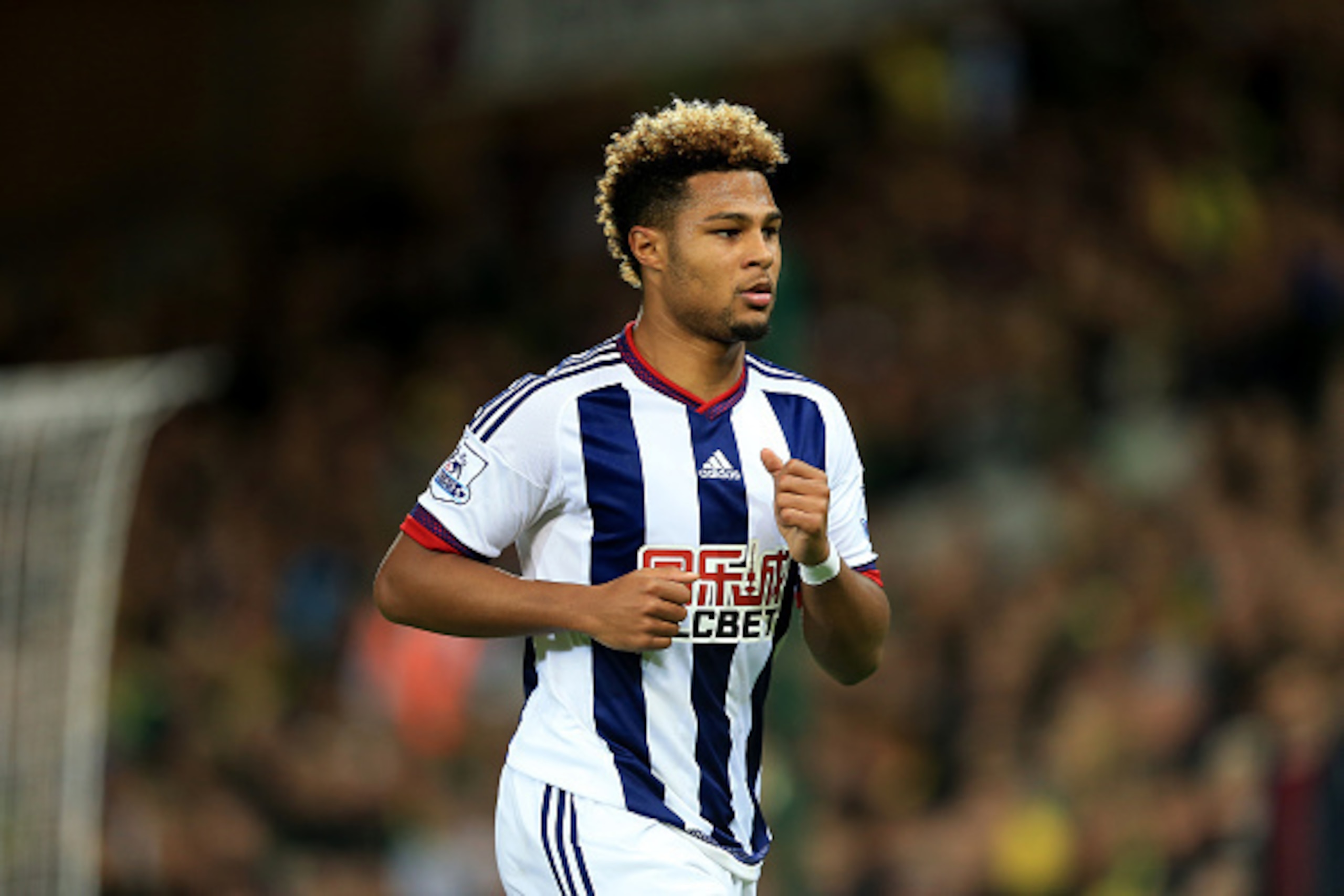 NORWICH, ENGLAND - SEPTEMBER 23:  Serge Gnabry of West Bromwich Albion during the Capital One Cup Third Round match between Norwich City and West Bromwich Albion at Carrow Road on September 23, 2015 in Norwich, England. (Photo by Stephen Pond/Getty Images