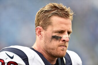 NASHVILLE, TN - DECEMBER 27:  Defensive end J.J. Watt of the Houston Texans looks on during a NFL game against the Tennessee Titans at Nissan Stadium on December 27, 2015 in Nashville, Tennessee.  (Photo by Ronald C. Modra/Sports Imagery/Getty Images)