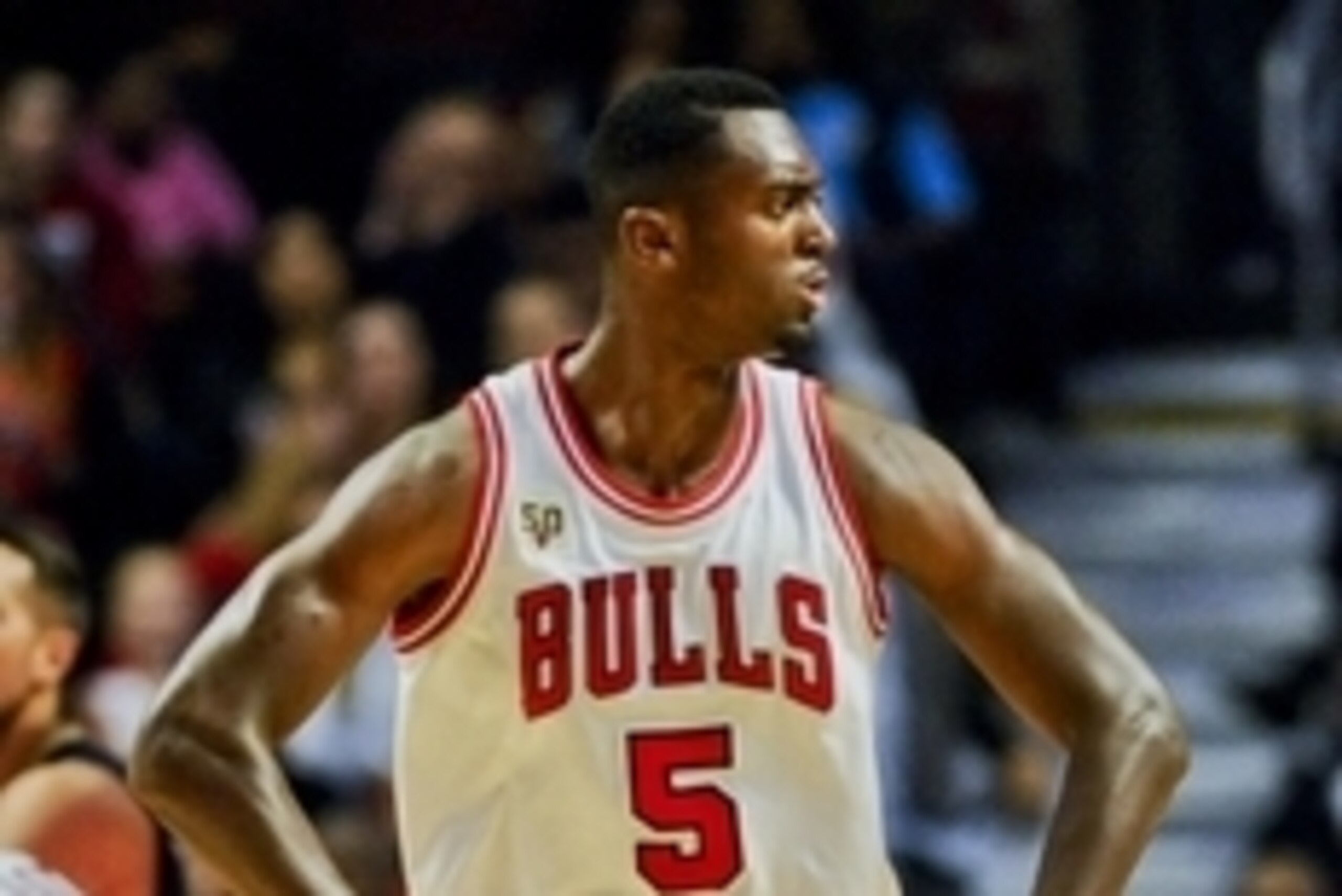 Oct 12, 2015; Chicago, IL, USA; Chicago Bulls forward Bobby Portis (5) pumps his fists after scoring during the first quarter of their game against the New Orleans Pelicans at the United Center. Mandatory Credit: Matt Marton-USA TODAY Sports