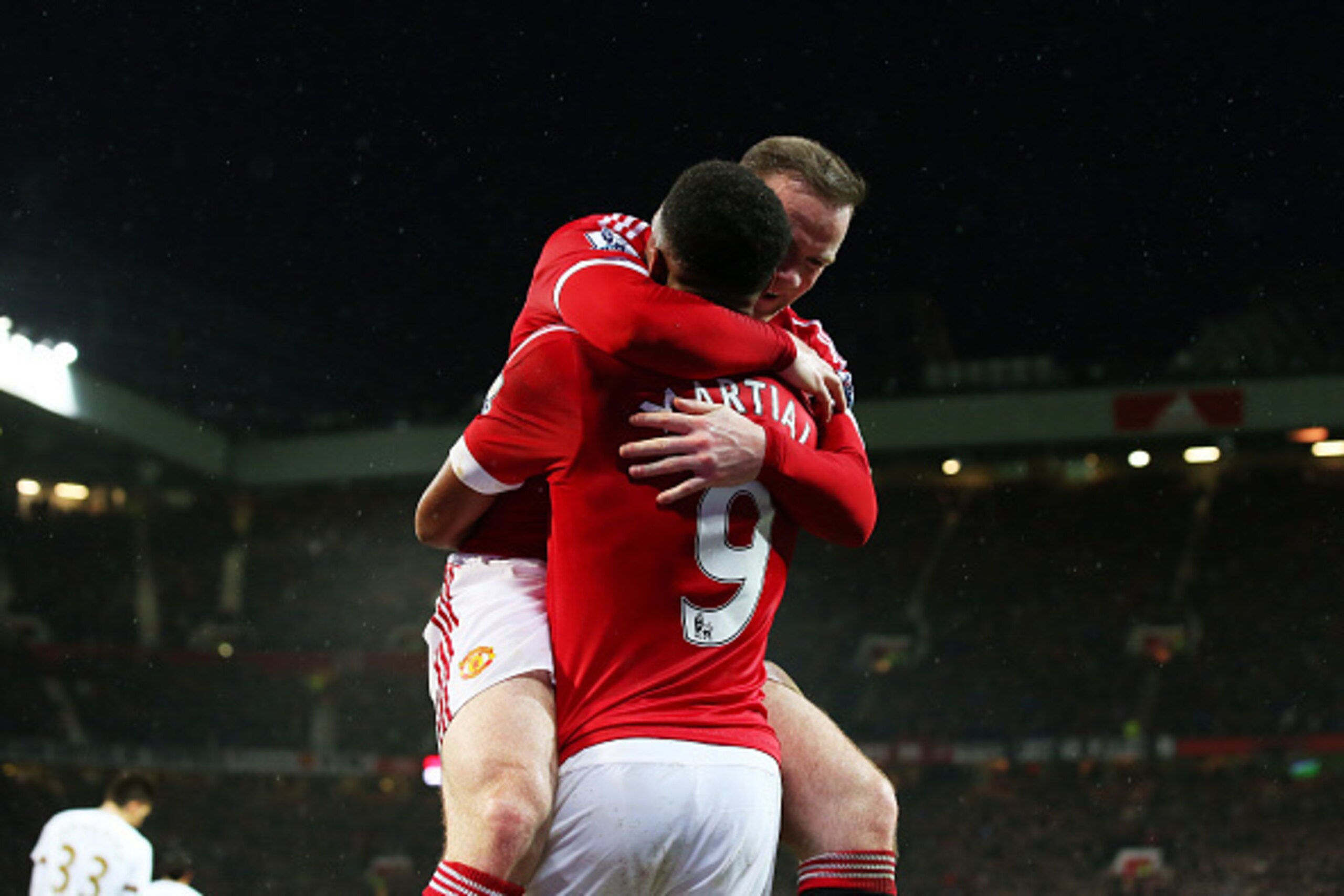 MANCHESTER, ENGLAND - JANUARY 02:  Wayne Rooney of Manchester United celebrates scoring his team's second goal during the Barclays Premier League match between Manchester United and Swansea City at Old Trafford on January 2, 2016 in Manchester, England.  