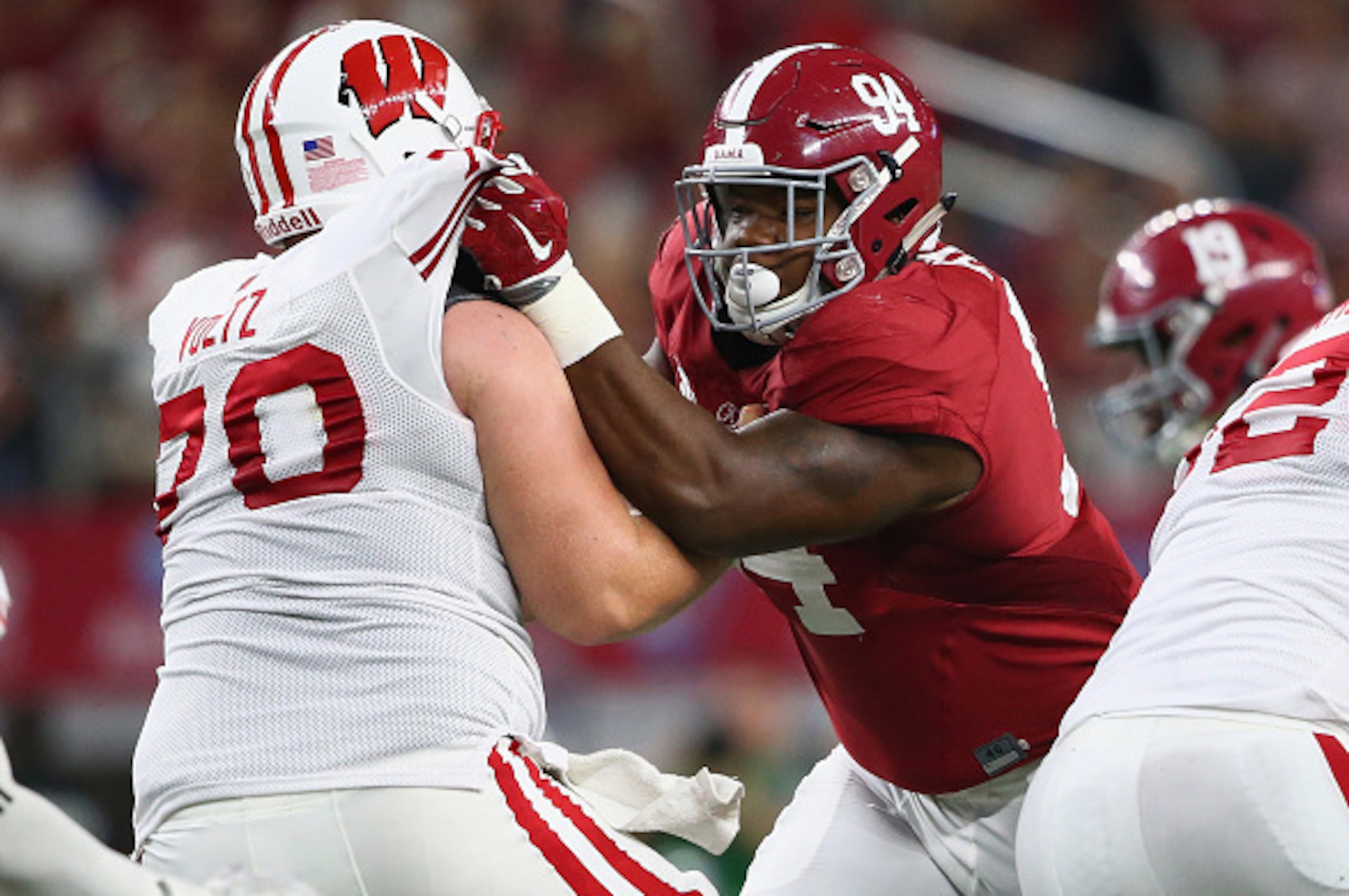 ARLINGTON, TX - SEPTEMBER 05:  Daron Payne #94 of the Alabama Crimson Tide during the Advocare Classic at AT&T Stadium on September 5, 2015 in Arlington, Texas.  (Photo by Ronald Martinez/Getty Images)