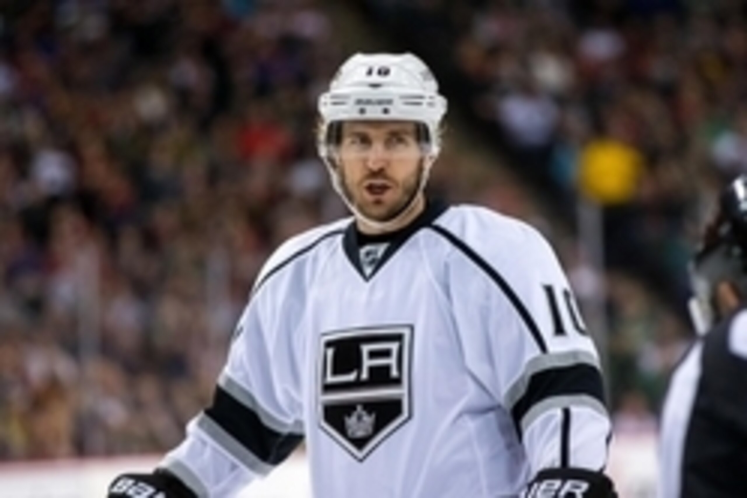 Mar 28, 2015; Saint Paul, MN, USA; Los Angeles Kings forward Mike Richards (10) in the first period against the Minnesota Wild at Xcel Energy Center. The Minnesota Wild beat the Los Angeles Kings 4-1. Mandatory Credit: Brad Rempel-USA TODAY Sports