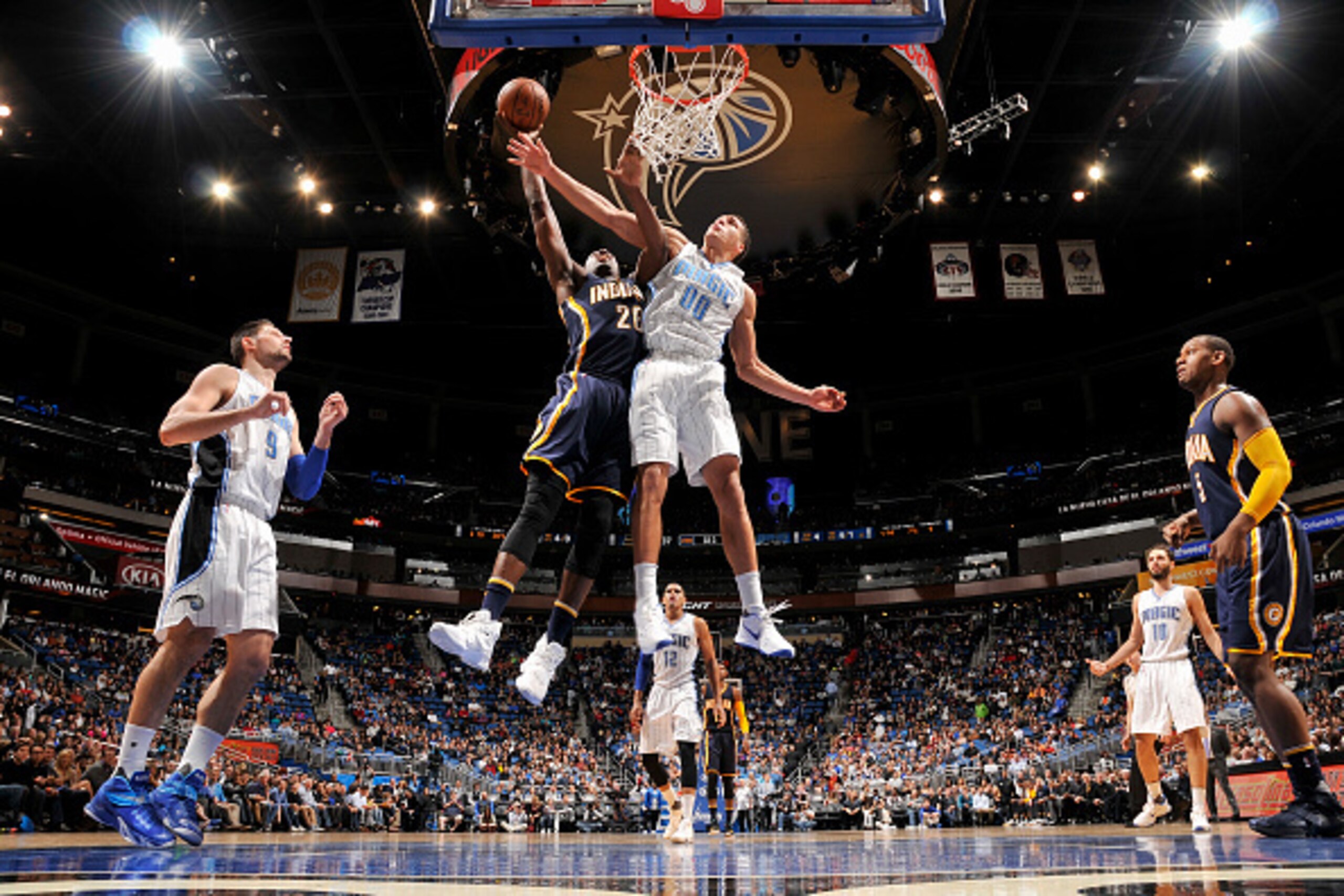 ORLANDO, FL - JANUARY 6: Ian Mahinmi #28 of the Indiana Pacers shoots the ball during the game against the Orlando Magic on January 6, 2016 at Amway Center in Orlando, Florida. NOTE TO USER: User expressly acknowledges and agrees that, by downloading and 