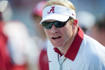 TUSCALOOSA, AL - SEPTEMBER 22:  Strength coach Scott Cochran of the Alabama Crimson Tide talks to players before playing against the Florida Atlantic Owls on September 22, 2012 at Bryant-Denny Stadium in Tuscaloosa, Alabama. Alabama defeated Florida Atlan