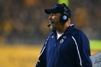 Sep 25, 2014; Tempe, AZ, USA; UCLA Bruins offensive coordinator Noel Mazzone against the Arizona State Sun Devils at Sun Devil Stadium. Mandatory Credit: Mark J. Rebilas-USA TODAY Sports