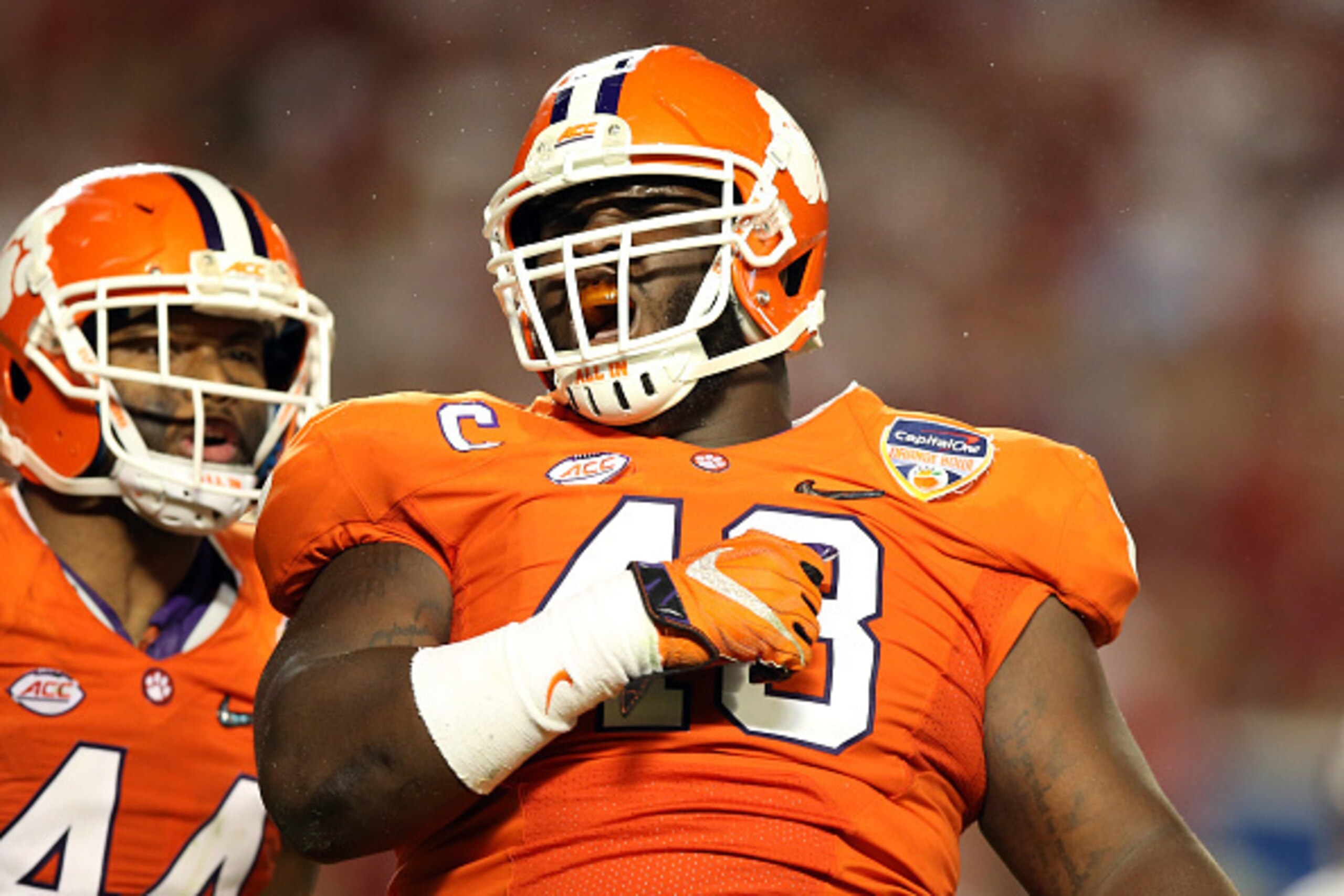 MIAMI GARDENS, FL - DECEMBER 31:  D.J. Reader #48 of the Clemson Tigers reacts in the second half against the Oklahoma Sooners during the 2015 Capital One Orange Bowl at Sun Life Stadium on December 31, 2015 in Miami Gardens, Florida.  (Photo by Andy Lyon