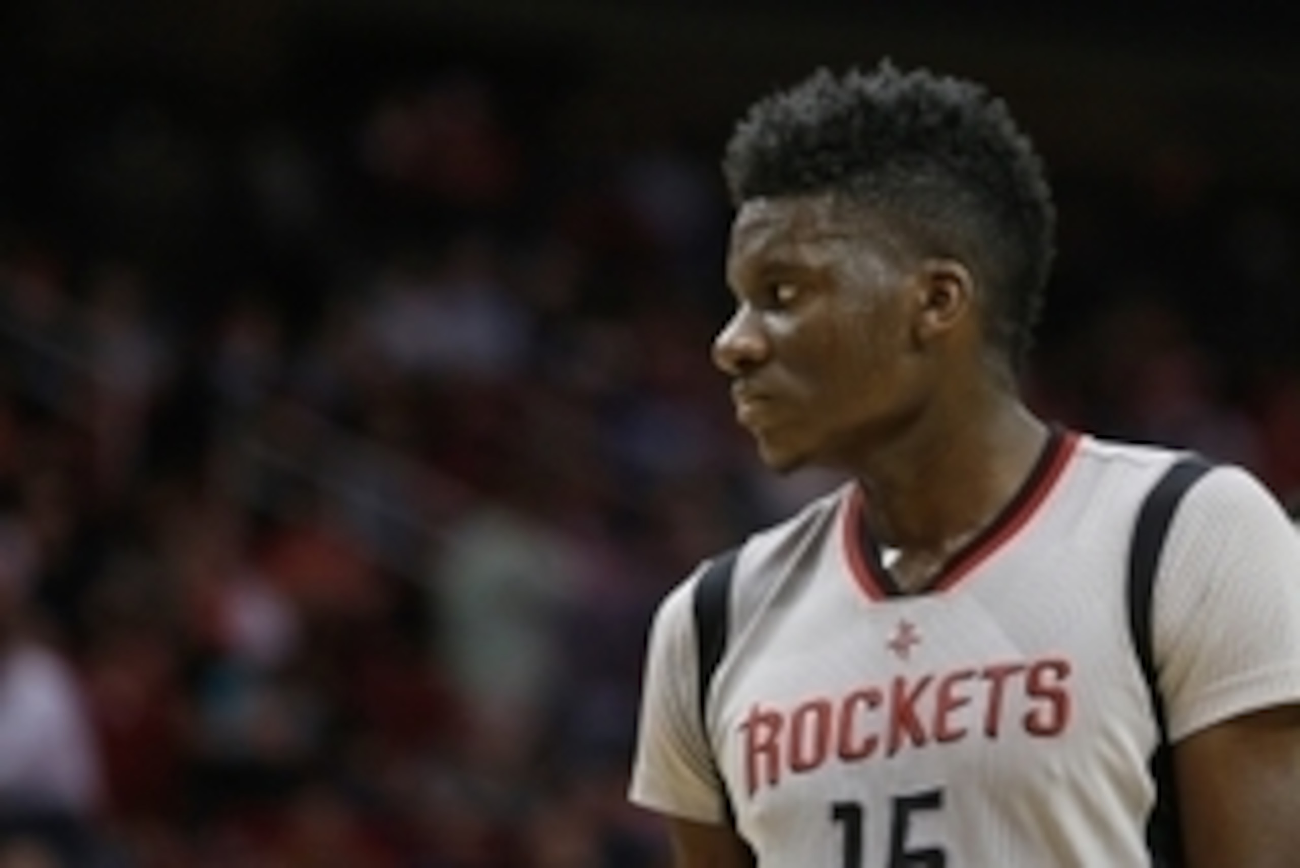 Dec 19, 2015; Houston, TX, USA; Houston Rockets forward Clint Capela (15) watches play against the Houston Rockets at Toyota Center. Rockets won 107 to 97. Mandatory Credit: Thomas B. Shea-USA TODAY Sports