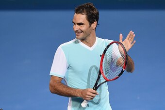BRISBANE, AUSTRALIA - JANUARY 07:  Roger Federer of Switzerland smiles after winning his match against Tobias Kamke of Germany during day five of the 2016 Brisbane International at Pat Rafter Arena on January 7, 2016 in Brisbane, Australia.  (Photo by Mat