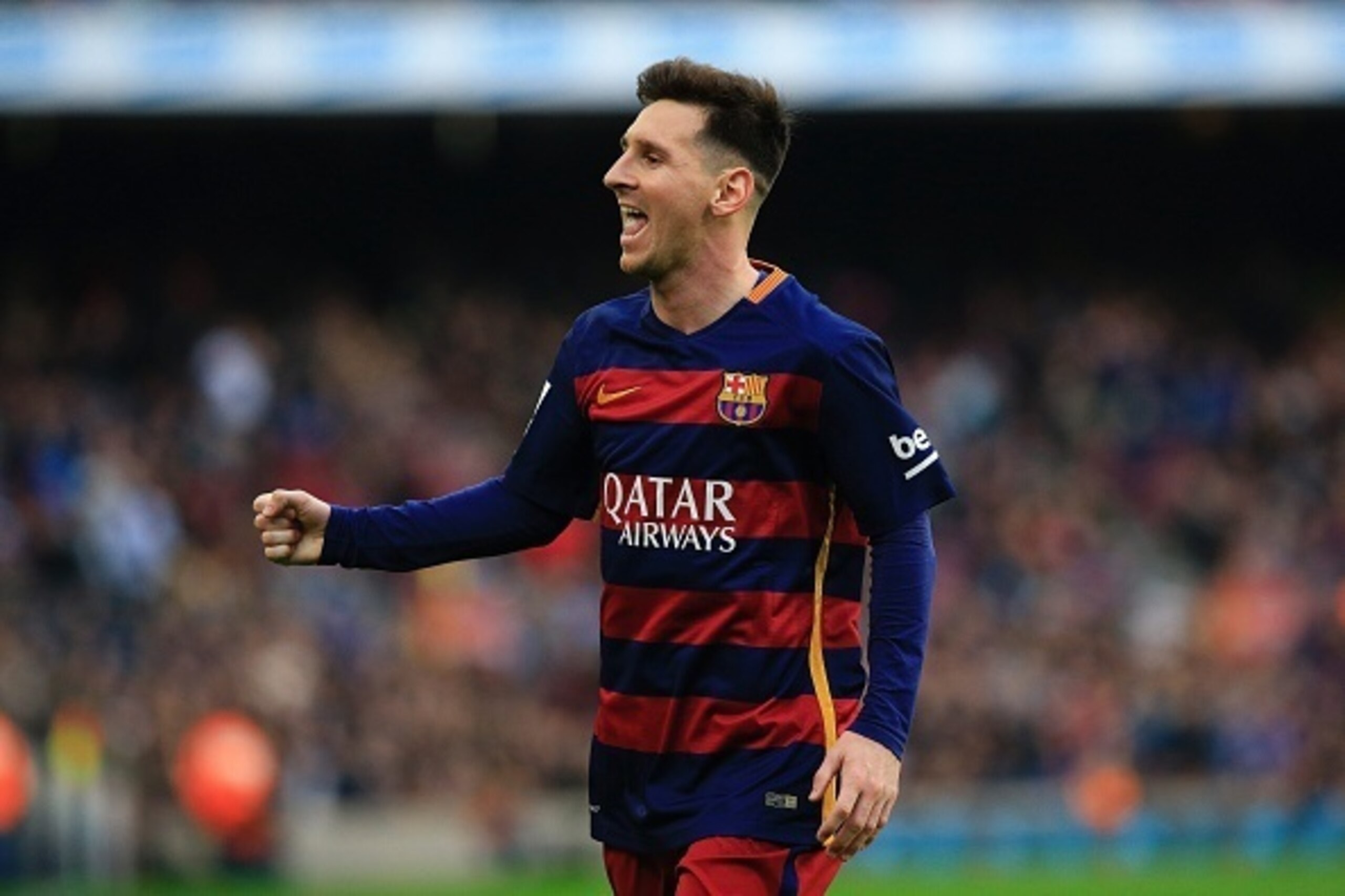 FC Barcelona's Argentinian forward Lionel Messi celebrates a goal during the Spanish league football match FC Barcelona vs RC Deportivo La Coruna at the Camp Nou stadium in Barcelona on December 12, 2015. AFP PHOTO / PAU BARRENA / AFP / PAU BARRENA FC Barcelona's Argentinian forward Lionel Messi celebrates a goal during the Spanish league football match FC Barcelona vs RC Deportivo La Coruna at the Camp Nou stadium in Barcelona on December 12, 2015. AFP PHOTO / PAU BARRENA / AFP / PAU BARRENA