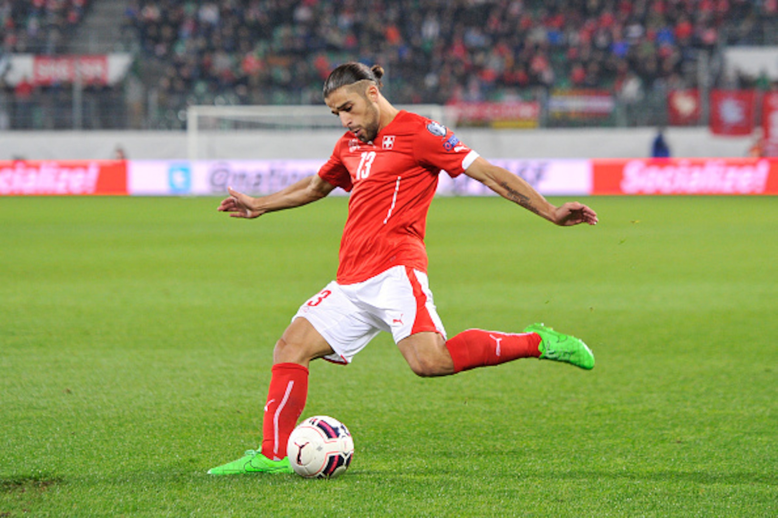 ST GALLEN, SWITZERLAND - OCTOBER 09:  Ricardo Rodriguez of Switzerland in action during the UEFA EURO 2016 qualifier between Switzerland and San Marino at AFG Arena on October 9, 2015 in St Gallen, Switzerland.  (Photo by Harold Cunningham/Getty Images)