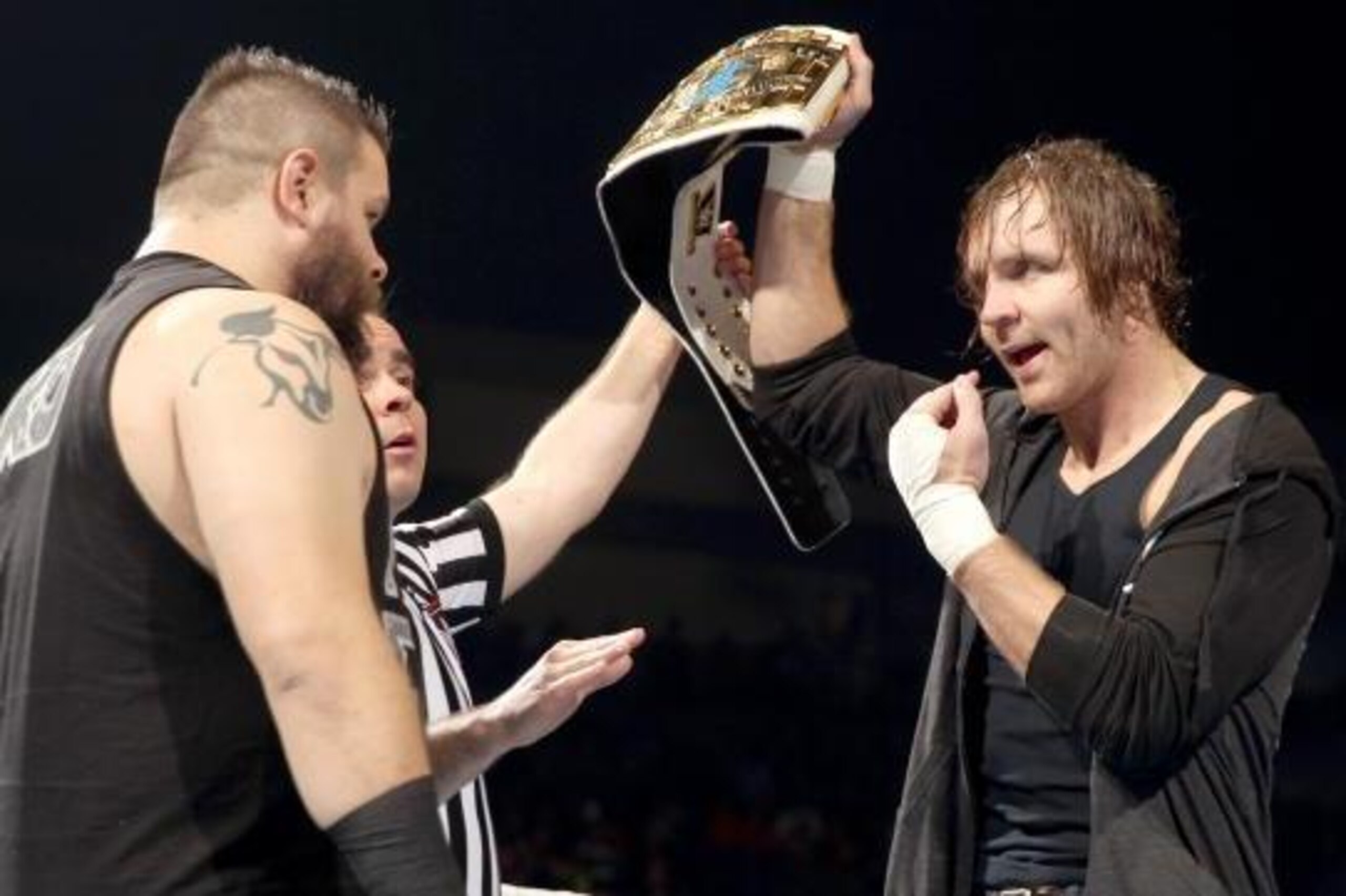 Kevin Owens and Dean Ambrose prepare for their Intercontinental Championship match.
