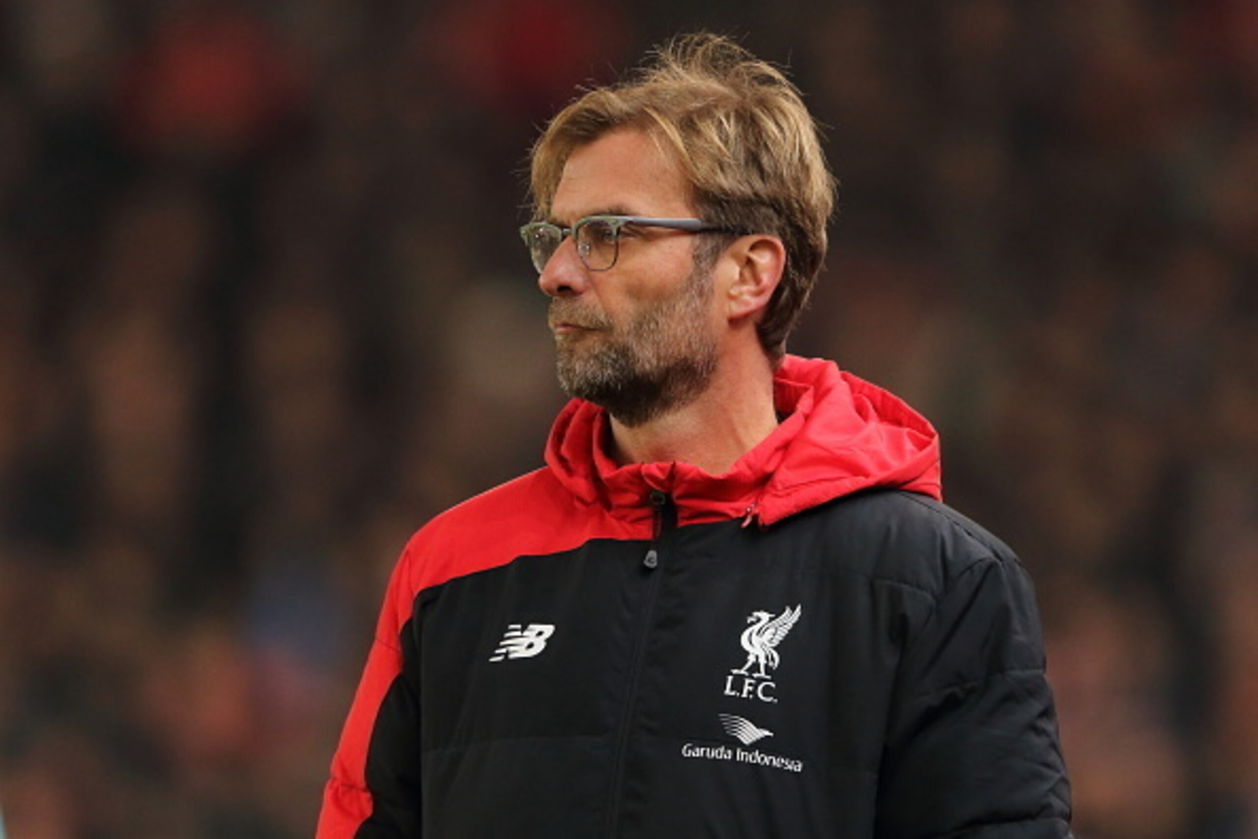 STOKE ON TRENT, ENGLAND - JANUARY 05: Jurgen Klopp the head coach / manager of Liverpool during the Capital One Cup Semi Final, First Leg, between Stoke City and Liverpool at Britannia Stadium on January 5, 2016 in Stoke on Trent, England.  (Photo by Matt