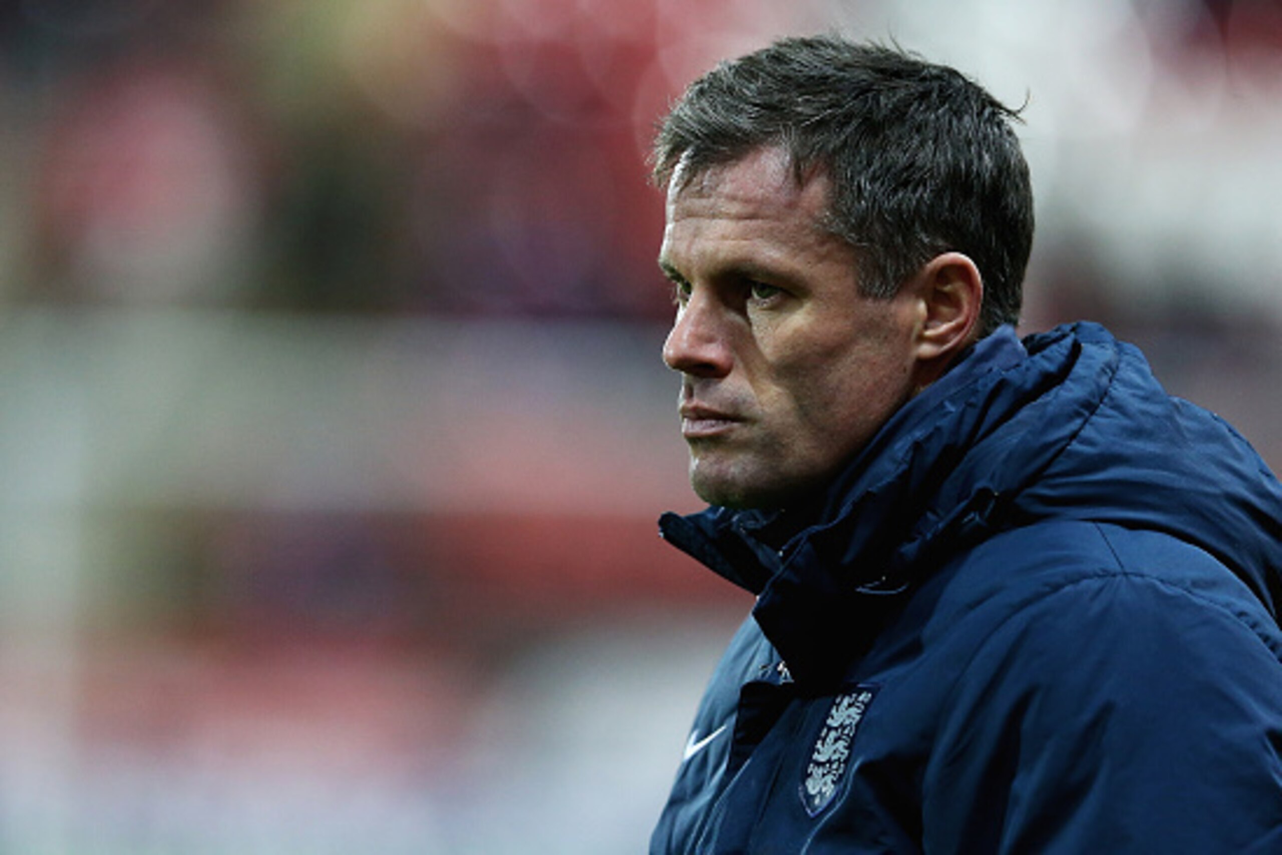 ROTHERHAM, ENGLAND - NOVEMBER 20:  Jamie Carragher of England looks on during the International U17 Friendly match between England U17 and Germany U17 at the New York Stadium on November 20, 2015 in Rotherham, England.  (Photo by Matthew Lewis/Getty Image
