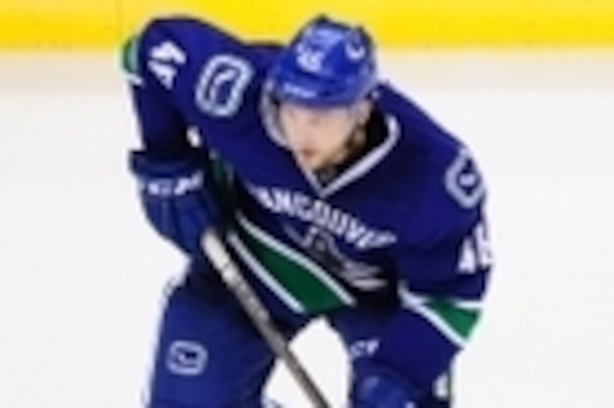 Nov 14, 2014; Vancouver, British Columbia, CAN; Vancouver Canucks forward Nicklas Jensen (46) skates with the puck against the Arizona Coyotes during the third period at Rogers Arena. The Arizona Coyotes won 5-0. Mandatory Credit: Anne-Marie Sorvin-USA T Nov 14, 2014; Vancouver, British Columbia, CAN; Vancouver Canucks forward Nicklas Jensen (46) skates with the puck against the Arizona Coyotes during the third period at Rogers Arena. The Arizona Coyotes won 5-0. Mandatory Credit: Anne-Marie Sorvin-USA T