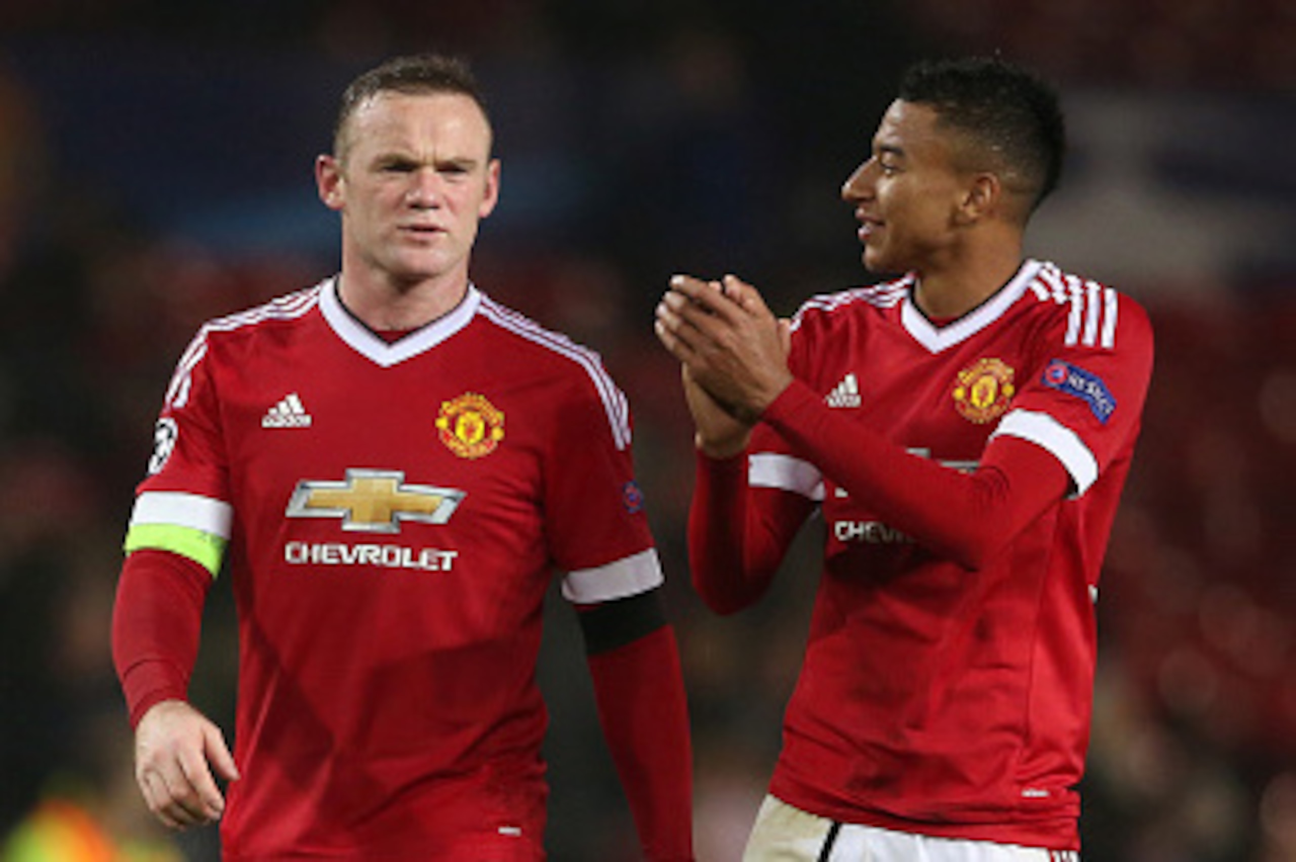 MANCHESTER, UNITED KINGDOM - NOVEMBER 03:  Wayne Rooney of Manchester United with Jesse Lingard of Manchester United during the UEFA Champions League match between Manchester United and PFC CSKA Moskva on November 3, 2015 in Manchester, United Kingdom.  (