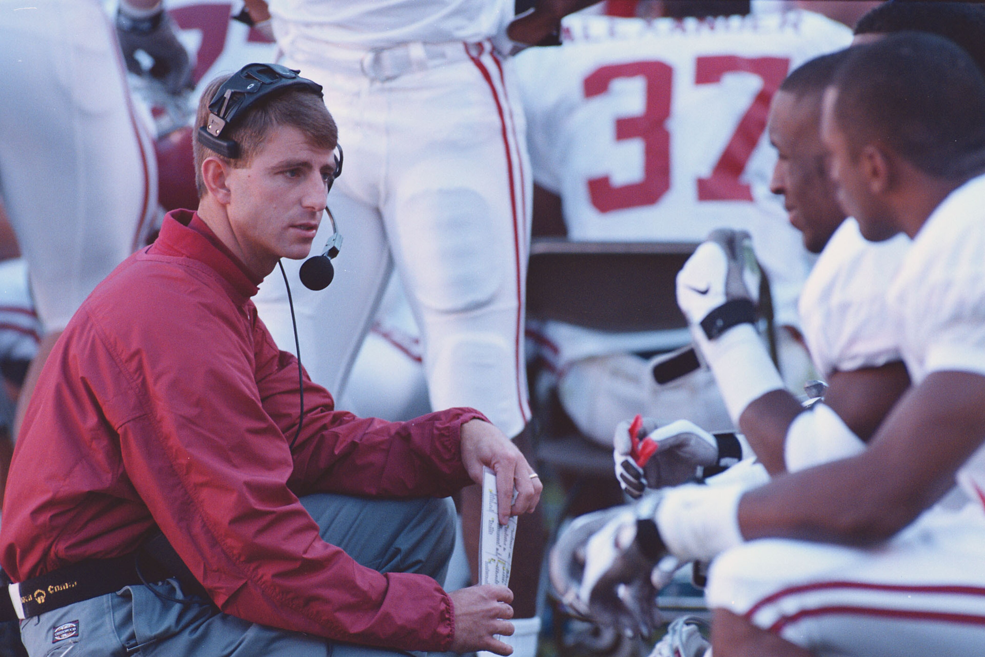 Dabo Swinney coaching on the sideline as a young Alabama assistant. Dabo Swinney coaching on the sideline as a young Alabama assistant.