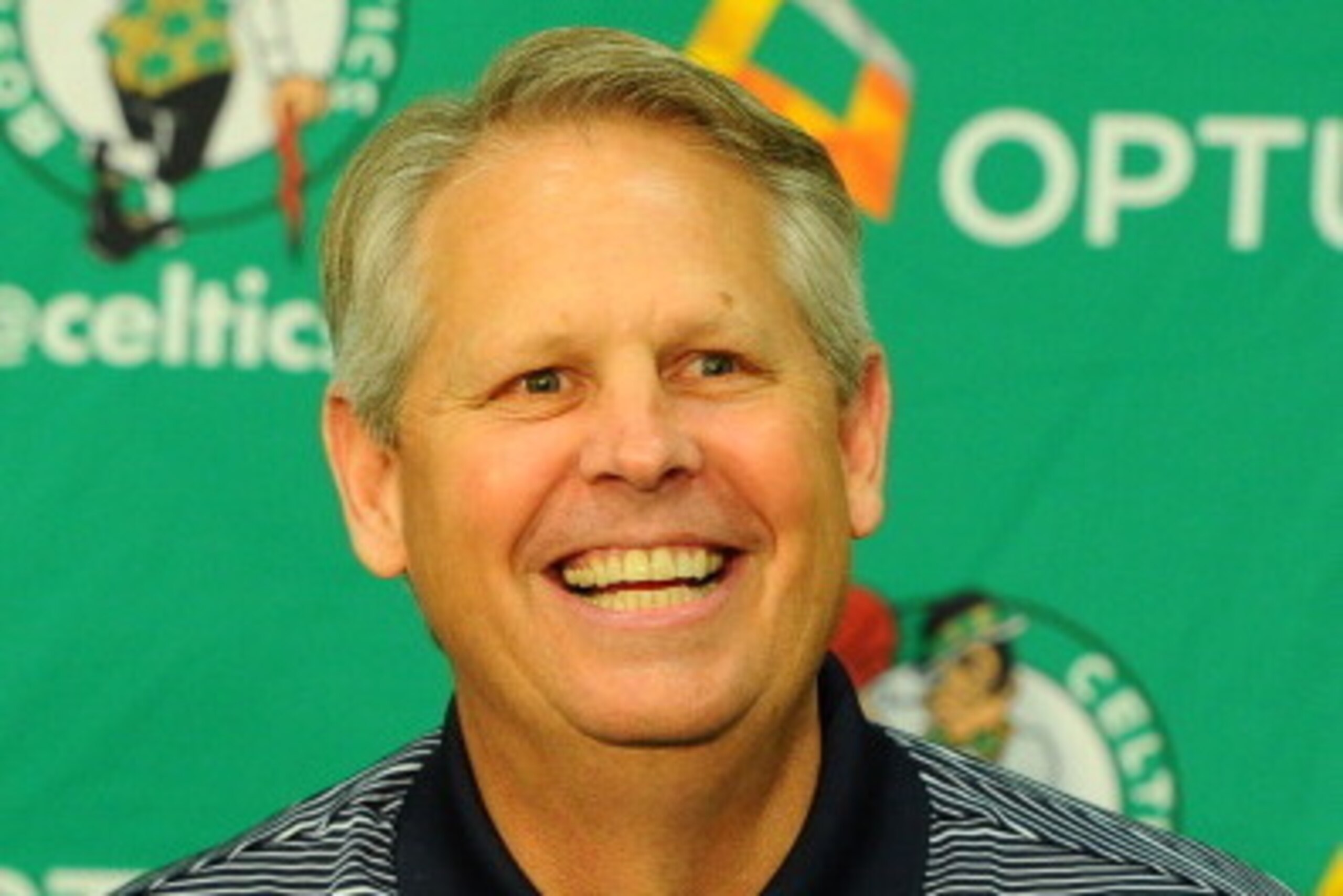 WALTHAM - JULY 15:  Danny Ainge speaks at press conference announcing Keith Bogans, MarShon Brooks and Kris Humphries as a members of the Boston Celtics on July 15, 2013 at The Training Center at Healthpoint in Waltham, Massachusetts.  NOTE TO USER: User 