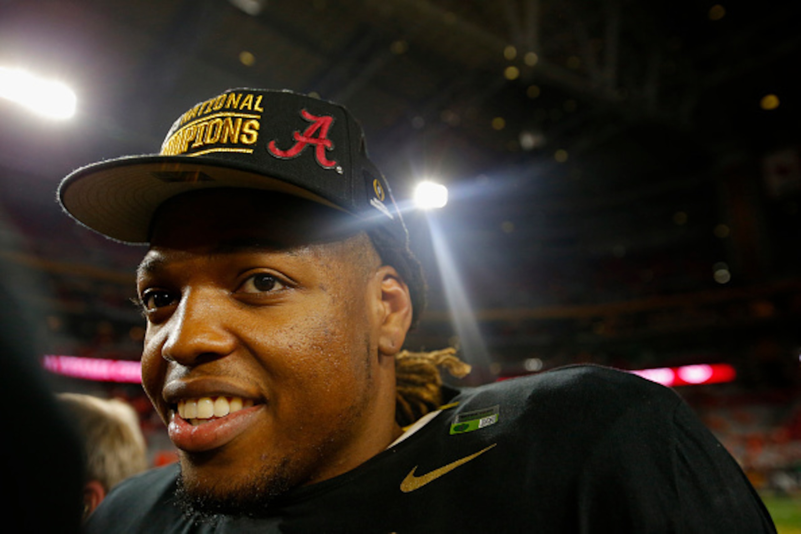 GLENDALE, AZ - JANUARY 11:  Derrick Henry #2 of the Alabama Crimson Tide celebrates after defeating the Clemson Tigers in the 2016 College Football Playoff National Championship Game at University of Phoenix Stadium on January 11, 2016 in Glendale, Arizon