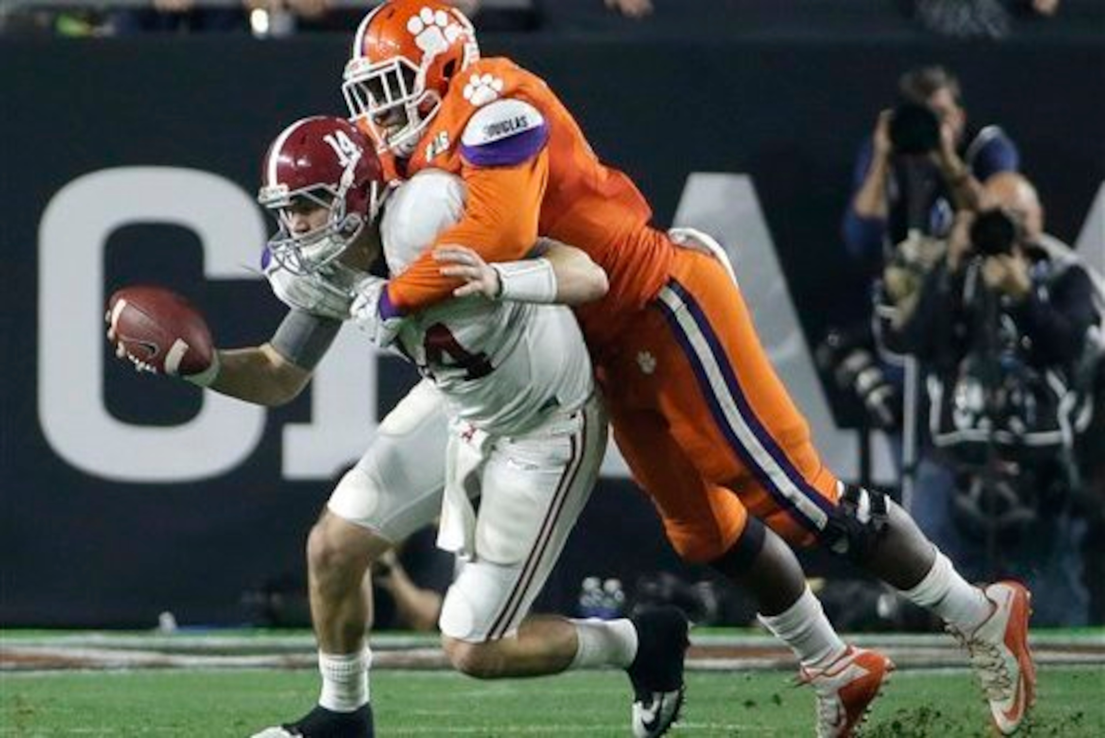 Alabama quarterback Jake Coker was sacked five times.