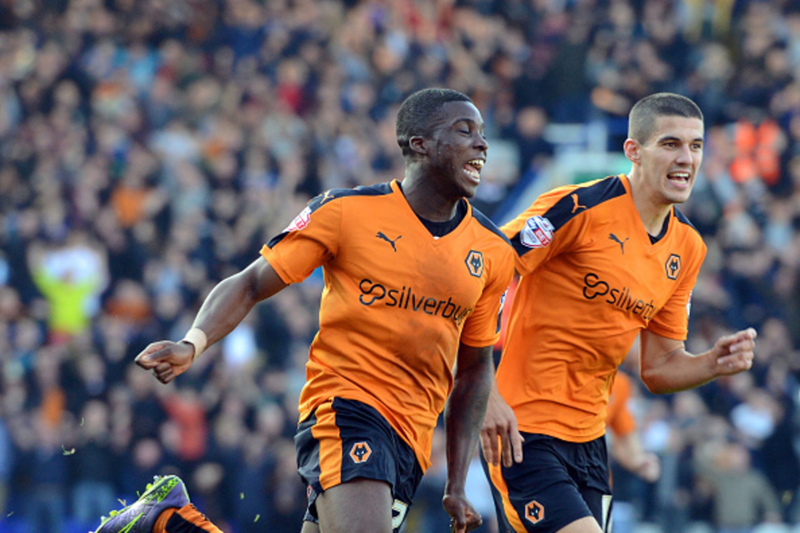 BIRMINGHAM, ENGLAND - OCTOBER 31:  Sheyi Ojo of Wolverhampton Wanderers celebrates after scoring a goal to make it 0-2 during the Sky Bet Championship match between Birmingham City and Wolverhampton Wanderers at St Andrews on October 31, 2015  in Birmingh