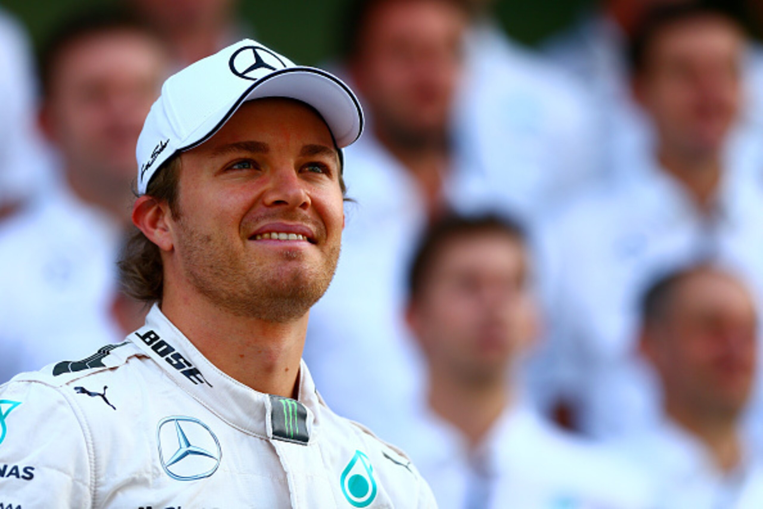 ABU DHABI, UNITED ARAB EMIRATES - NOVEMBER 29:  Nico Rosberg of Germany and Mercedes GP takes part in the team photograph in the pit lane before the Abu Dhabi Formula One Grand Prix at Yas Marina Circuit on November 29, 2015 in Abu Dhabi, United Arab Emir