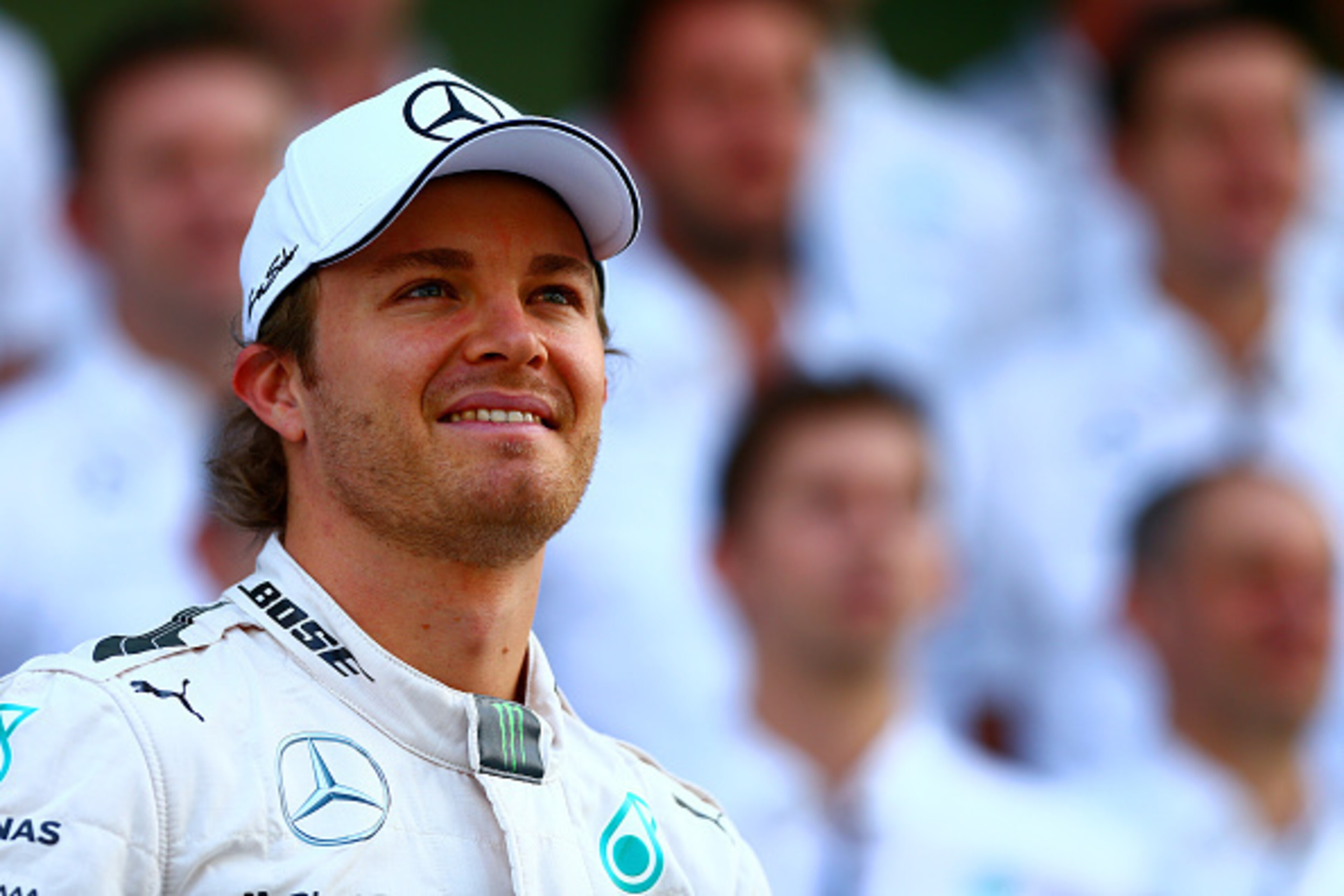 ABU DHABI, UNITED ARAB EMIRATES - NOVEMBER 29:  Nico Rosberg of Germany and Mercedes GP takes part in the team photograph in the pit lane before the Abu Dhabi Formula One Grand Prix at Yas Marina Circuit on November 29, 2015 in Abu Dhabi, United Arab Emir