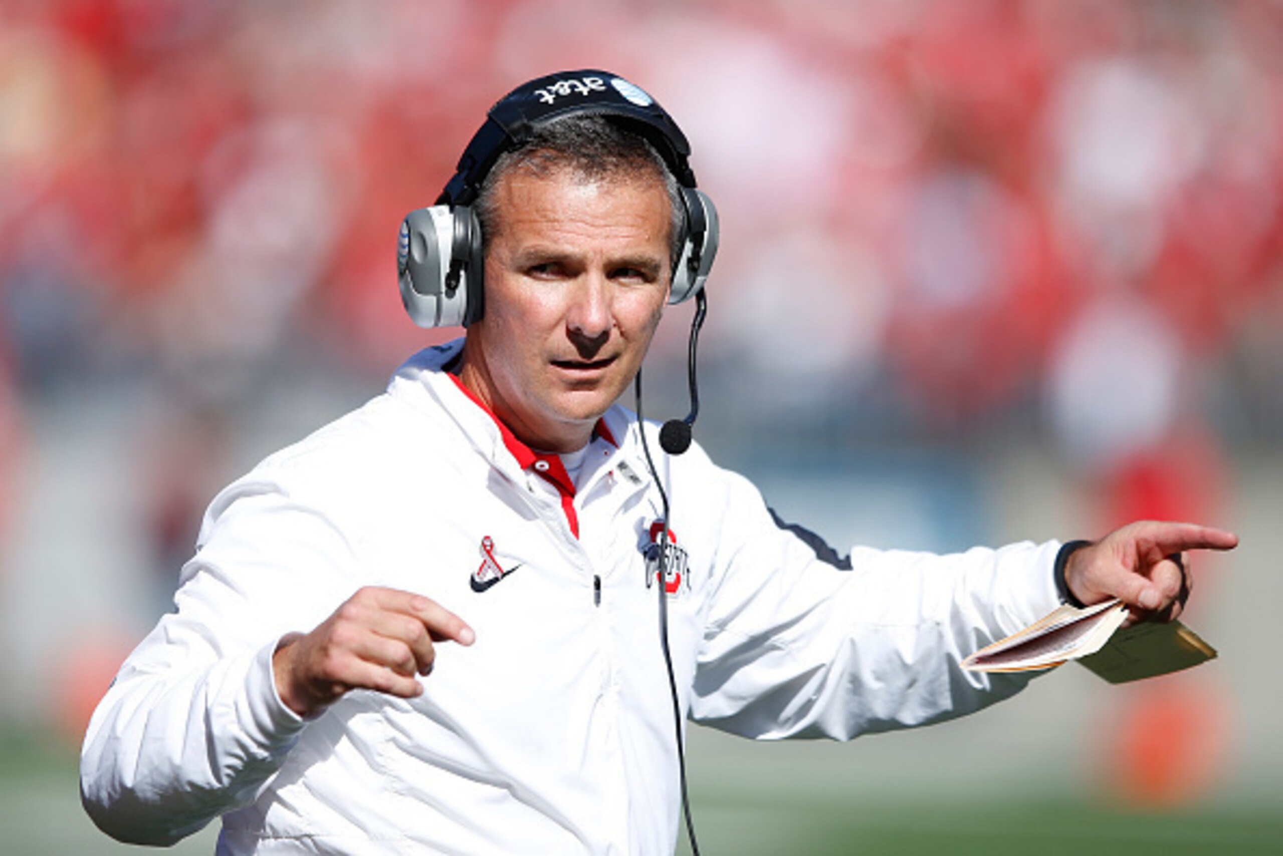 COLUMBUS, OH - OCTOBER 10: Head coach Urban Meyer of the Ohio State Buckeyes looks on against the Maryland Terrapins during a game at Ohio Stadium on October 10, 2015 in Columbus, Ohio. The Buckeyes defeated the Terrapins 49-28. (Photo by Joe Robbins/Gett