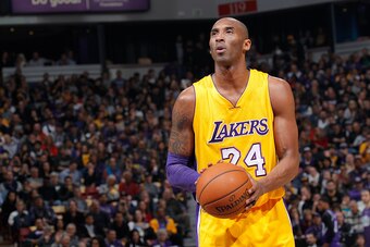 SACRAMENTO, CA - JANUARY 7: Kobe Bryant #24 of the Los Angeles Lakers attempts a free throw shot against the Sacramento Kings on January 7, 2016 at Sleep Train Arena in Sacramento, California. NOTE TO USER: User expressly acknowledges and agrees that, by 