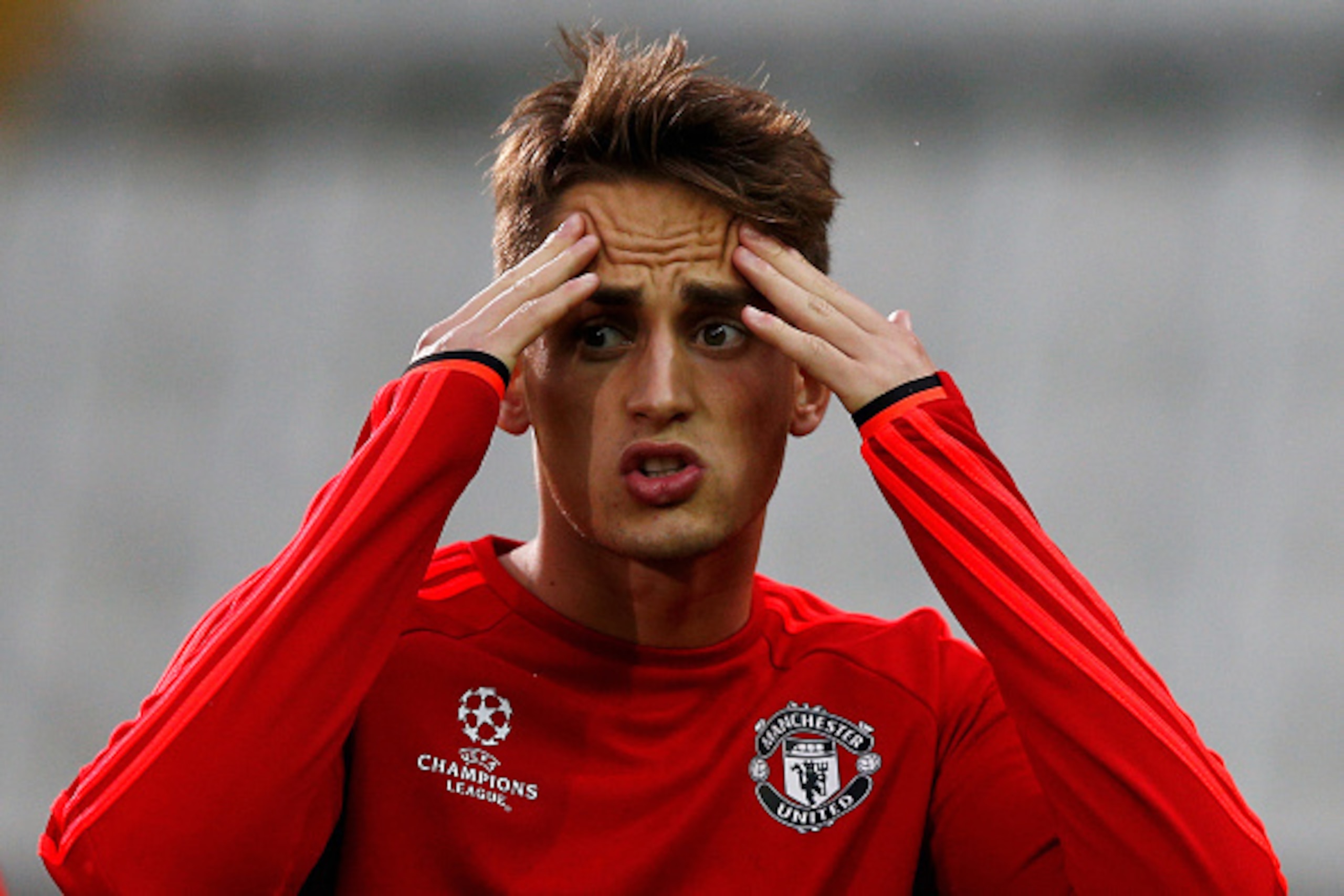 BRUGGE, BELGIUM - AUGUST 25:  Adnan Januzaj of Manchester United warms up during the Manchester United training session held at Jan Breydel Stadium on August 25, 2015 in Brugge, Belgium.  (Photo by Dean Mouhtaropoulos/Getty Images)