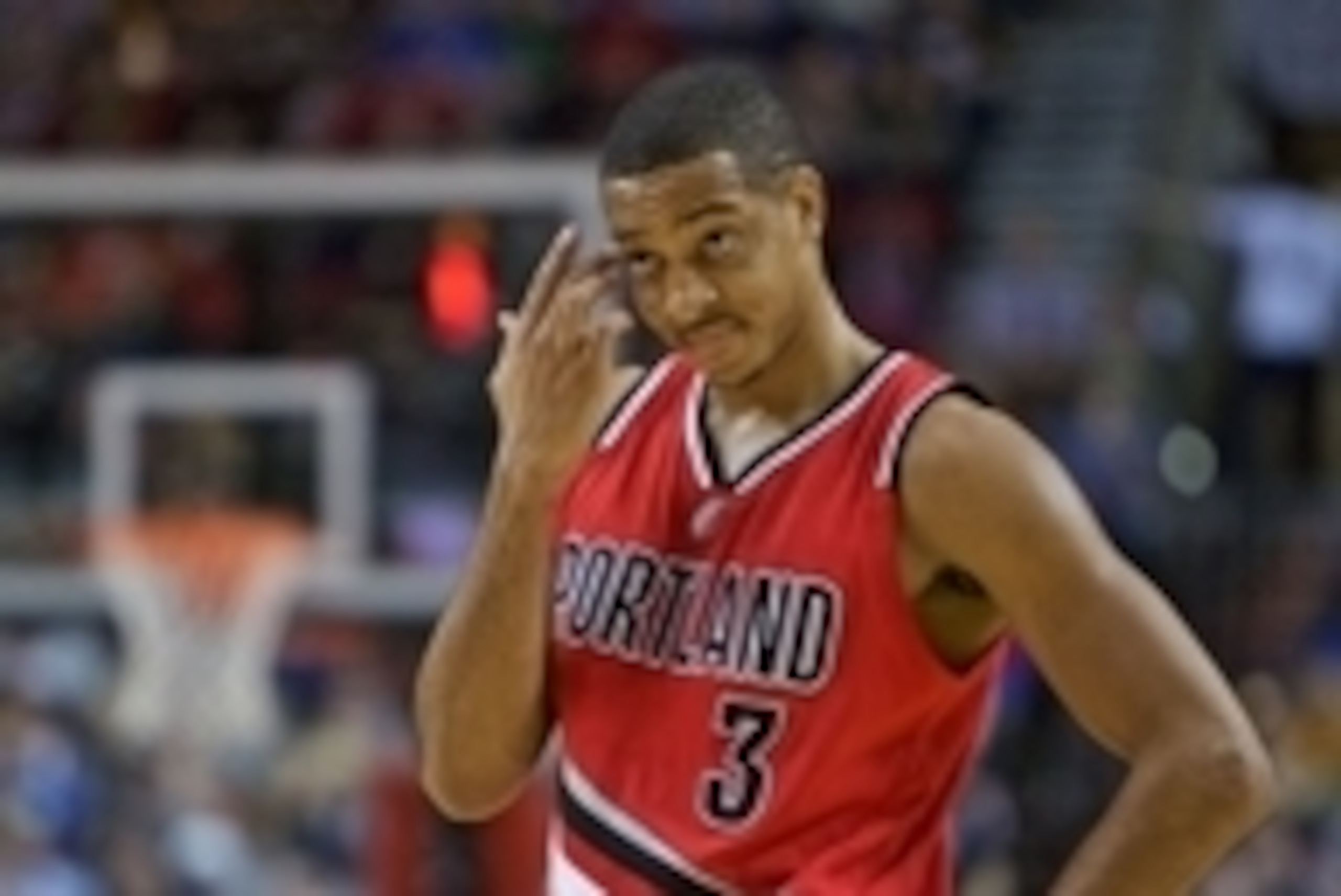 Jan 8, 2016; Portland, OR, USA; Portland Trail Blazers guard C.J. McCollum (3) reacts after the Golden State Warriors scored during the second quarter at the Moda Center. Mandatory Credit: Craig Mitchelldyer-USA TODAY Sports