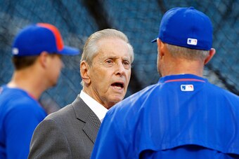 NEW YORK, NY - OCTOBER 13:  (NEW YORK DAILIES OUT)    New York Mets majority owner Fred Wilpon looks on before game four of the 2015 MLB National League Division Series against the Los Angeles Dodgers at Citi Field on October 13, 2015 in the Flushing neig