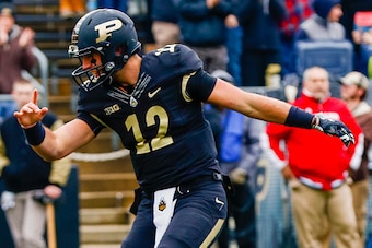 WEST LAFAYETTE, IN - NOVEMBER 28: Quarterback Austin Appleby #12 of the Purdue Boilermakers is seen during the game against the Indiana Hoosiers at Ross-Ade Stadium on November 28, 2015 in West Lafayette, Indiana.  (Photo by Michael Hickey/Getty Images)