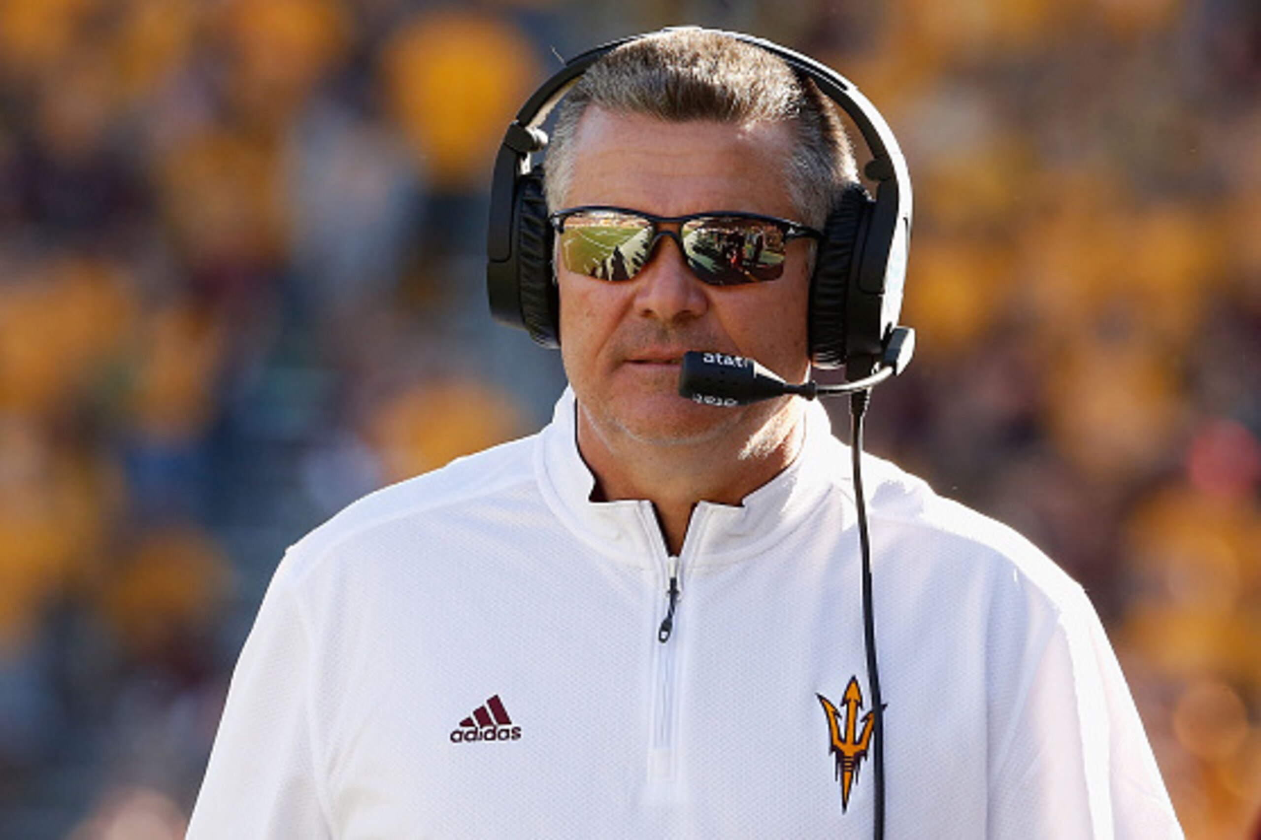 TEMPE, AZ - NOVEMBER 14: Head coach Todd Graham of the Arizona State Sun Devils stands on the sidelines during the college football game against the Washington Huskies at Sun Devil Stadium on November 14, 2015 in Tempe, Arizona. The Sun Devils defeated t TEMPE, AZ - NOVEMBER 14: Head coach Todd Graham of the Arizona State Sun Devils stands on the sidelines during the college football game against the Washington Huskies at Sun Devil Stadium on November 14, 2015 in Tempe, Arizona. The Sun Devils defeated t