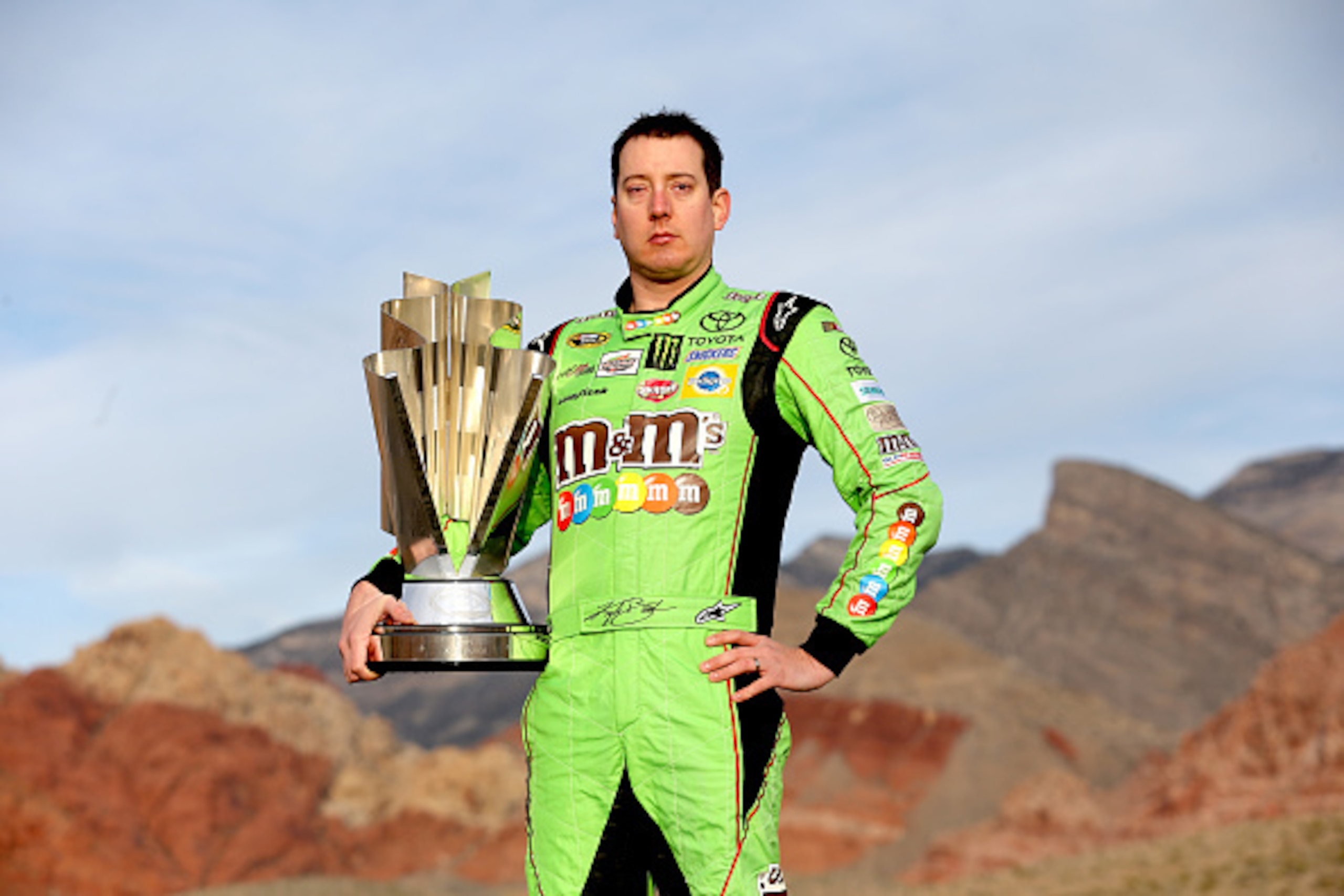 LAS VEGAS, NV - DECEMBER 03:  NASCAR Sprint Cup Champion Kyle Busch poses at Red Rock Canyon National Conservation Area on December 3, 2015 in Las Vegas, Nevada.  (Photo by Chris Graythen/Getty Images)