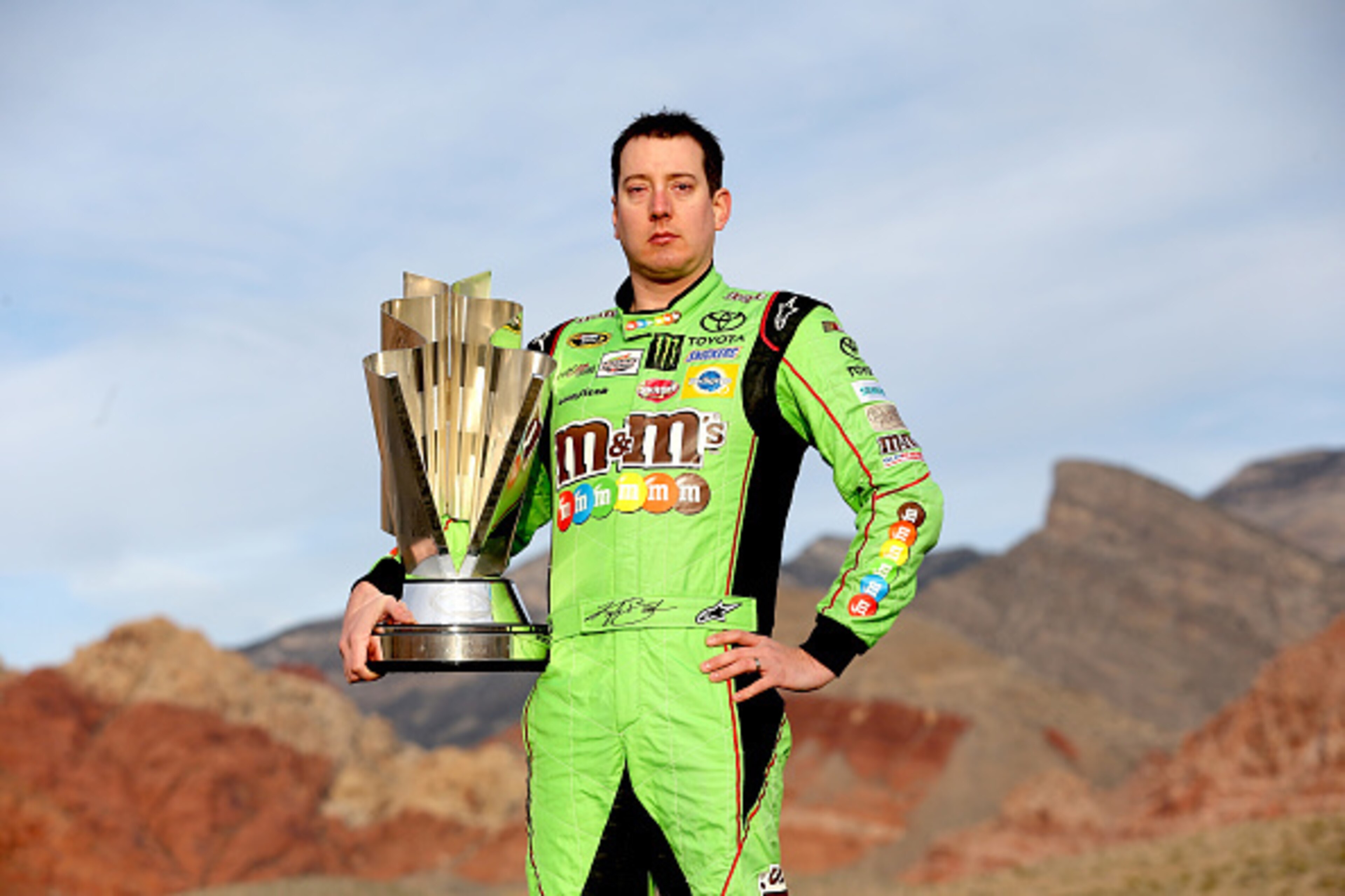 LAS VEGAS, NV - DECEMBER 03:  NASCAR Sprint Cup Champion Kyle Busch poses at Red Rock Canyon National Conservation Area on December 3, 2015 in Las Vegas, Nevada.  (Photo by Chris Graythen/Getty Images)