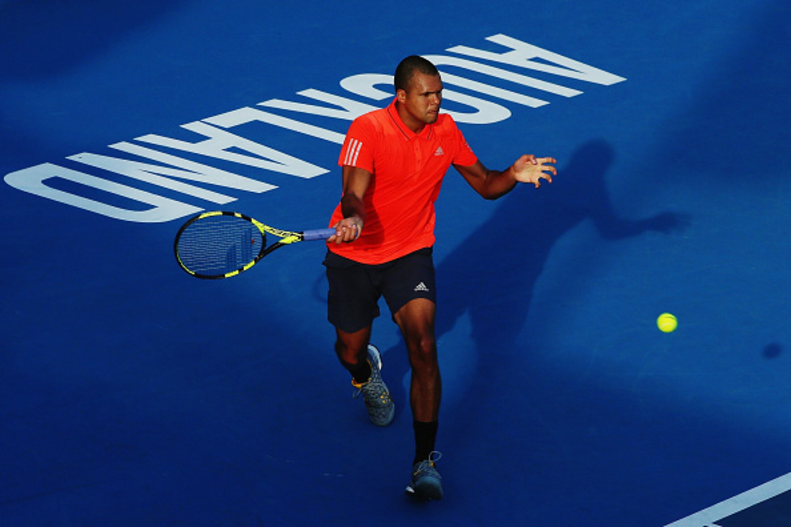AUCKLAND, NEW ZEALAND - JANUARY 14:  Jo-Wilfried Tsonga of France plays a forehand during his second round singles match against Fabio Fognini of Italy during the 2016 ASB Classic at the ASB Tennis Arena on January 14, 2016 in Auckland, New Zealand.  (Pho