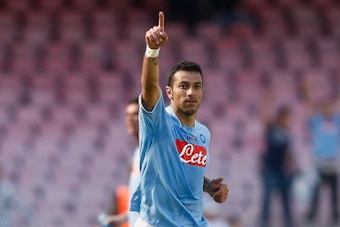NAPLES, ITALY - MAY 09:  Fabio Quagliarella of SSC Napoli celebrates his second goal during the Serie A match between SSC Napoli and Atalanta BC at Stadio San Paolo on May 9, 2010 in Naples, Italy.  (Photo by Maurizio Lagana/Getty Images)
